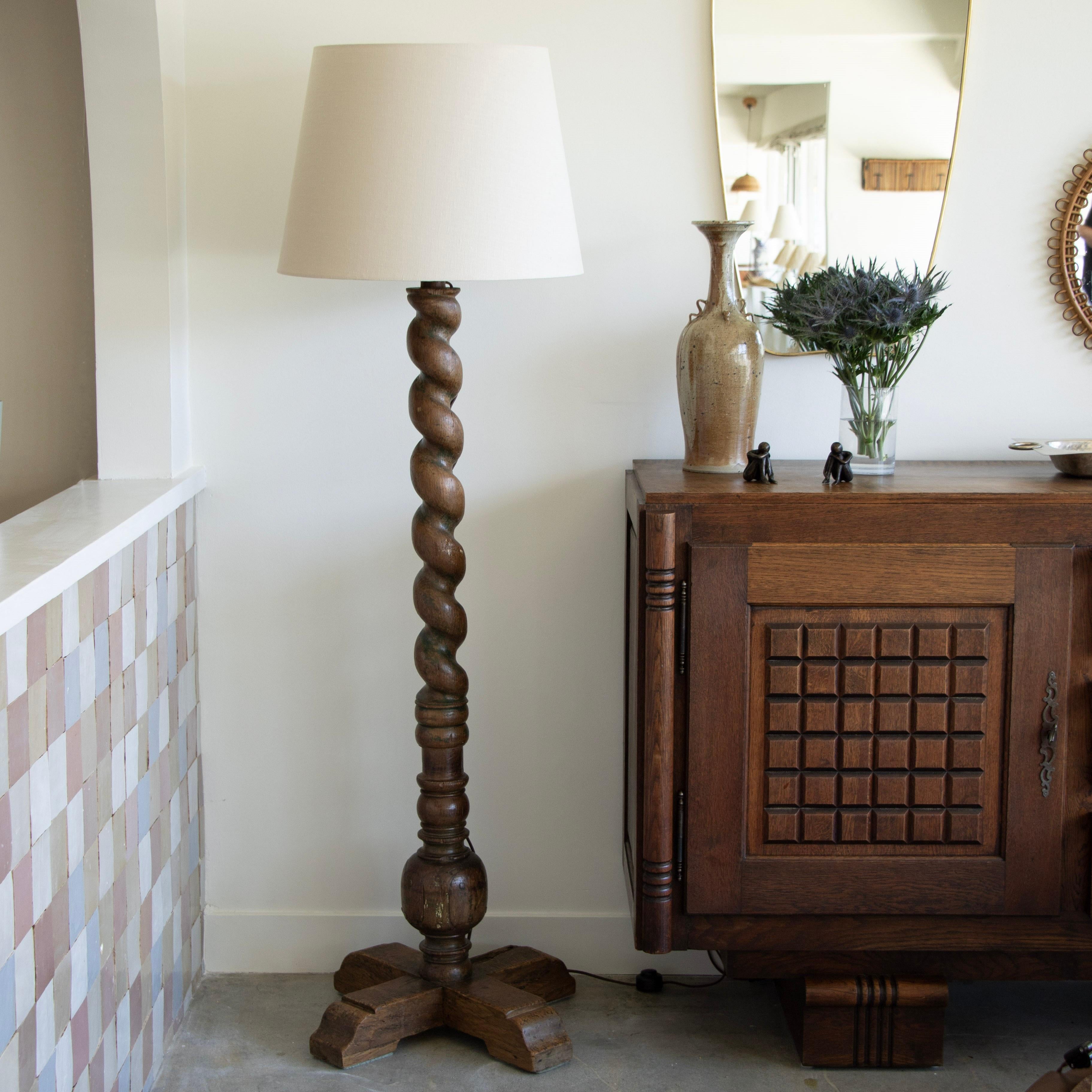 twisted wooden floor lamp