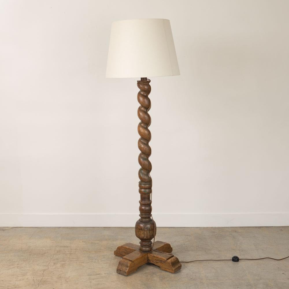 twisted wooden floor lamp
