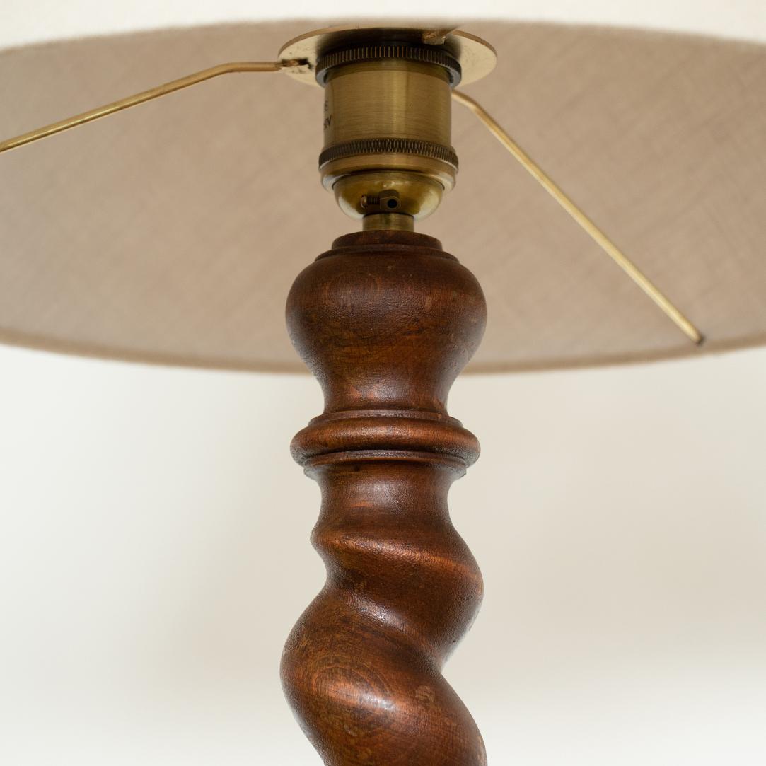 French Twisted Wood Table Lamp In Good Condition In Los Angeles, CA