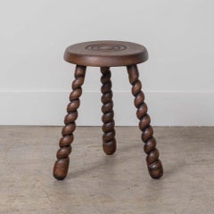 French Twisted Wood Tripod Stool