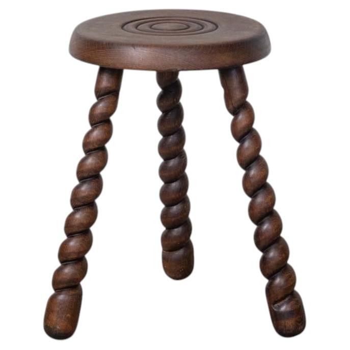 French Twisted Wood Tripod Stool