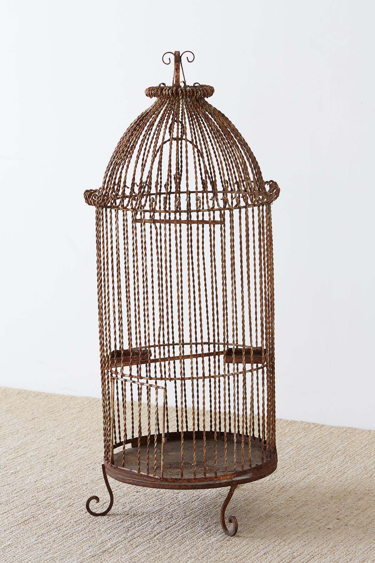 French Twisted Wrought Iron Standing Bird Cage 3