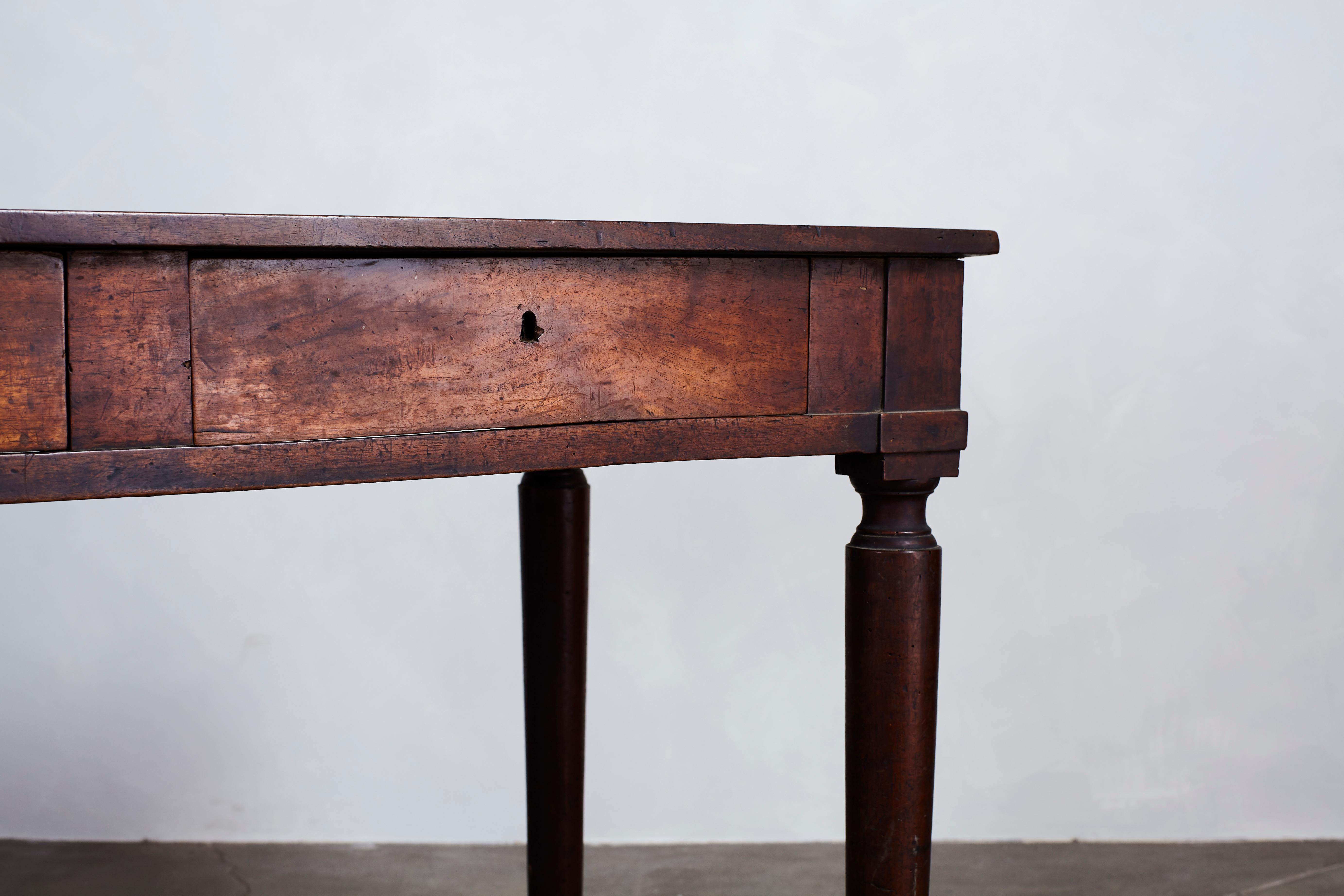 French Two-Drawer Hall Table or Desk with Key Hole Details In Good Condition In Los Angeles, CA