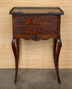 French Two-Drawer Side Table with Brass Gallery and Bronze Mounts