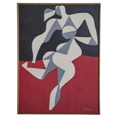 Quadro francese 'Due figure' olio su tela di Pierre Fulcrand, anni '60