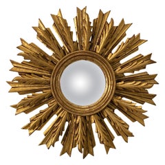 French Two Layer Gilt Sunburst or Starburst Convex Mirror (Diameter 37 1/2)