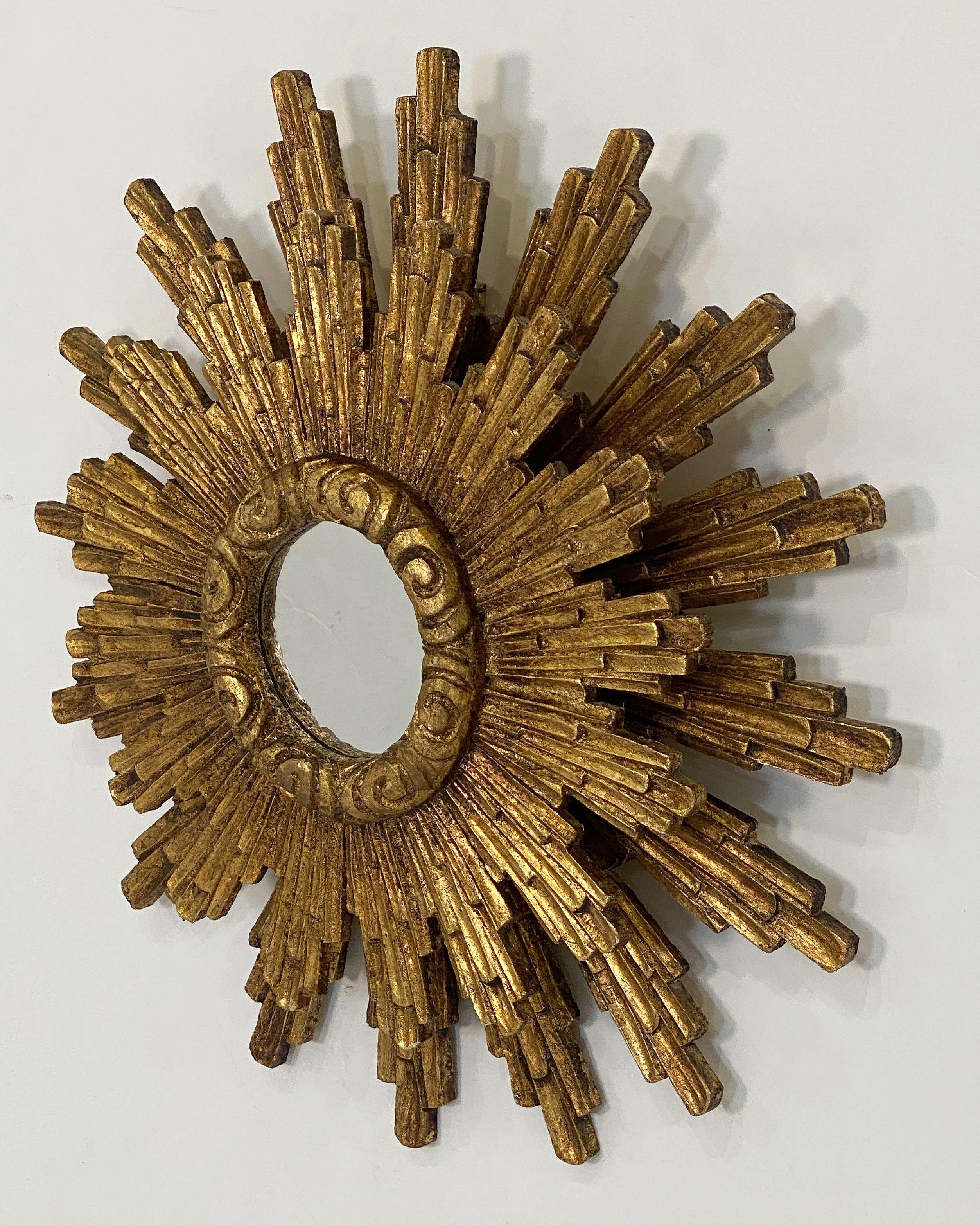 Doré Miroir français à deux niveaux doré Sunburst ou Starburst (diamètre 23 1/2)
