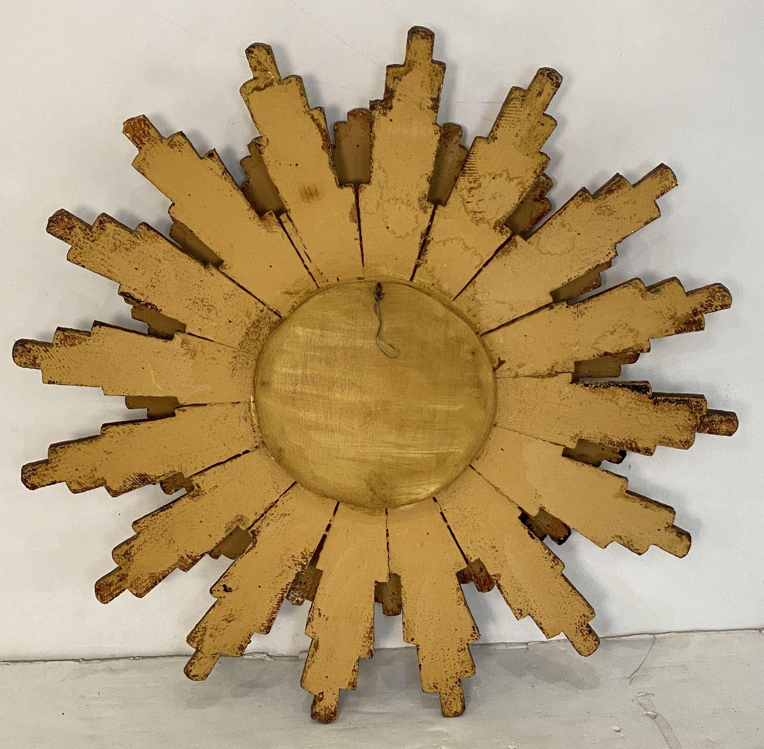 Miroir français à deux niveaux doré Sunburst ou Starburst (diamètre 23 1/2) 1