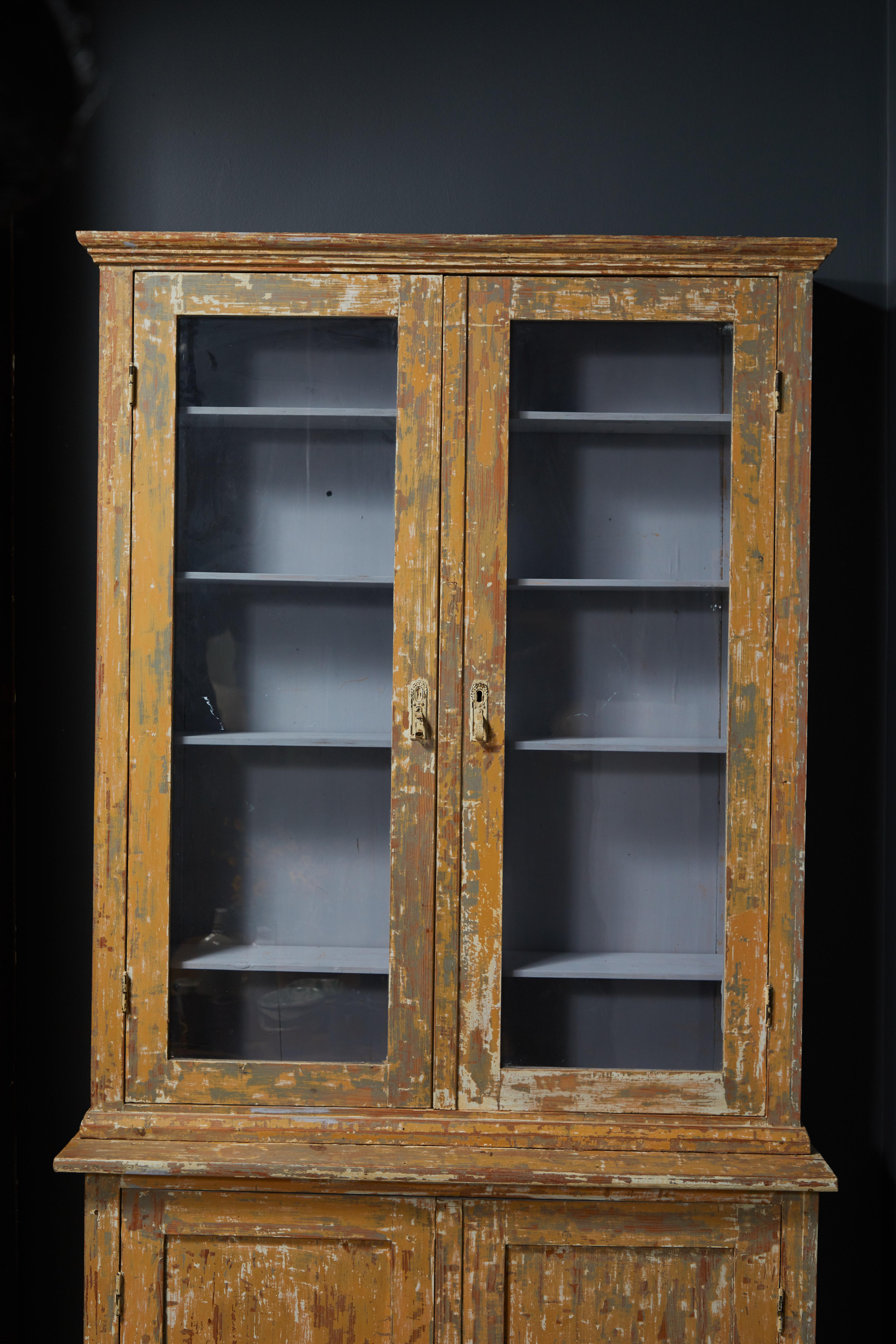 French Two Piece China Cabinet Hutch with Glass Doors  In Good Condition In Los Angeles, CA