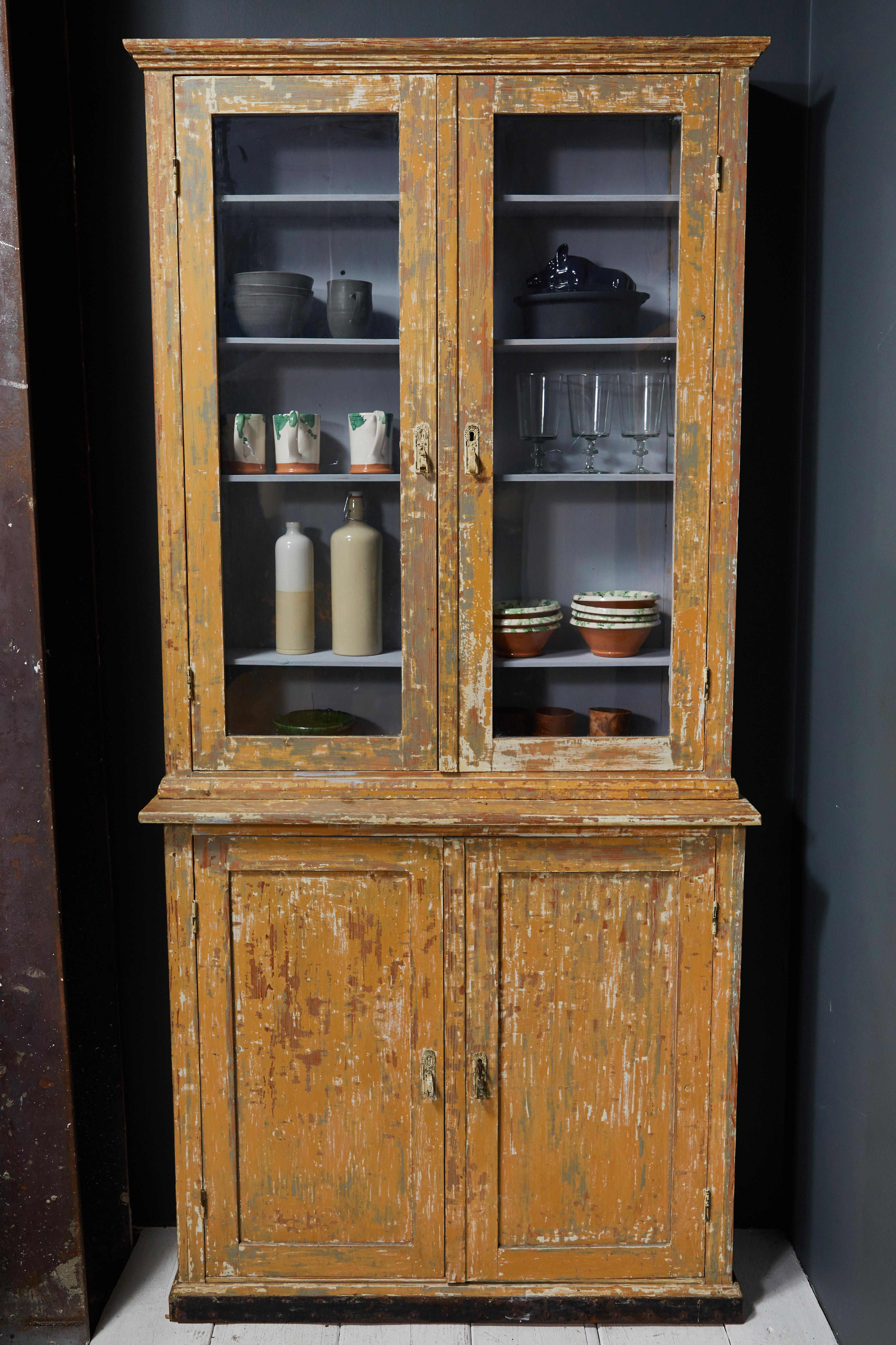 French Two Piece China Cabinet Hutch with Glass Doors  1