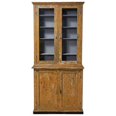 French Two Piece China Cabinet Hutch with Glass Doors 