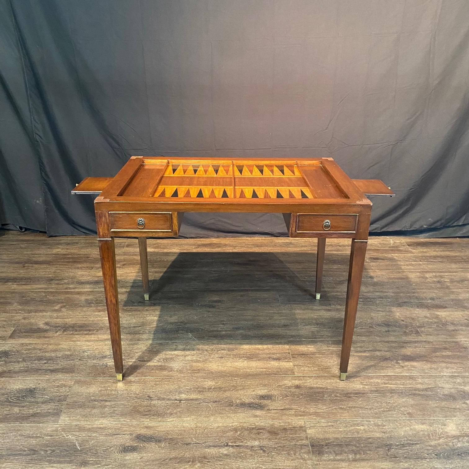 Mid-20th Century French Two-Sided Louis XVI Style Walnut Game Table with Reversible Top For Sale