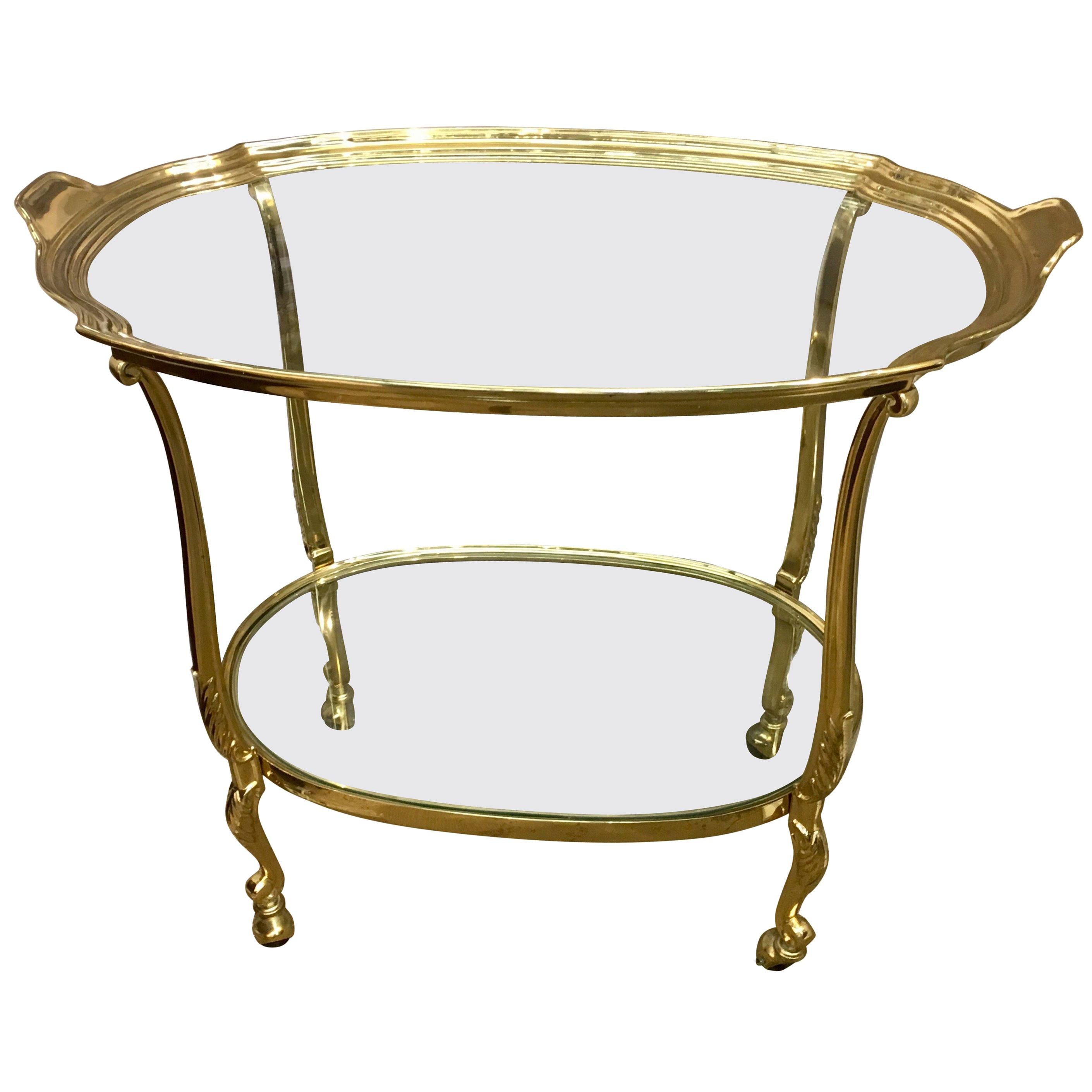 French Two-Tier All Brass Barcart Bar Tea Cart