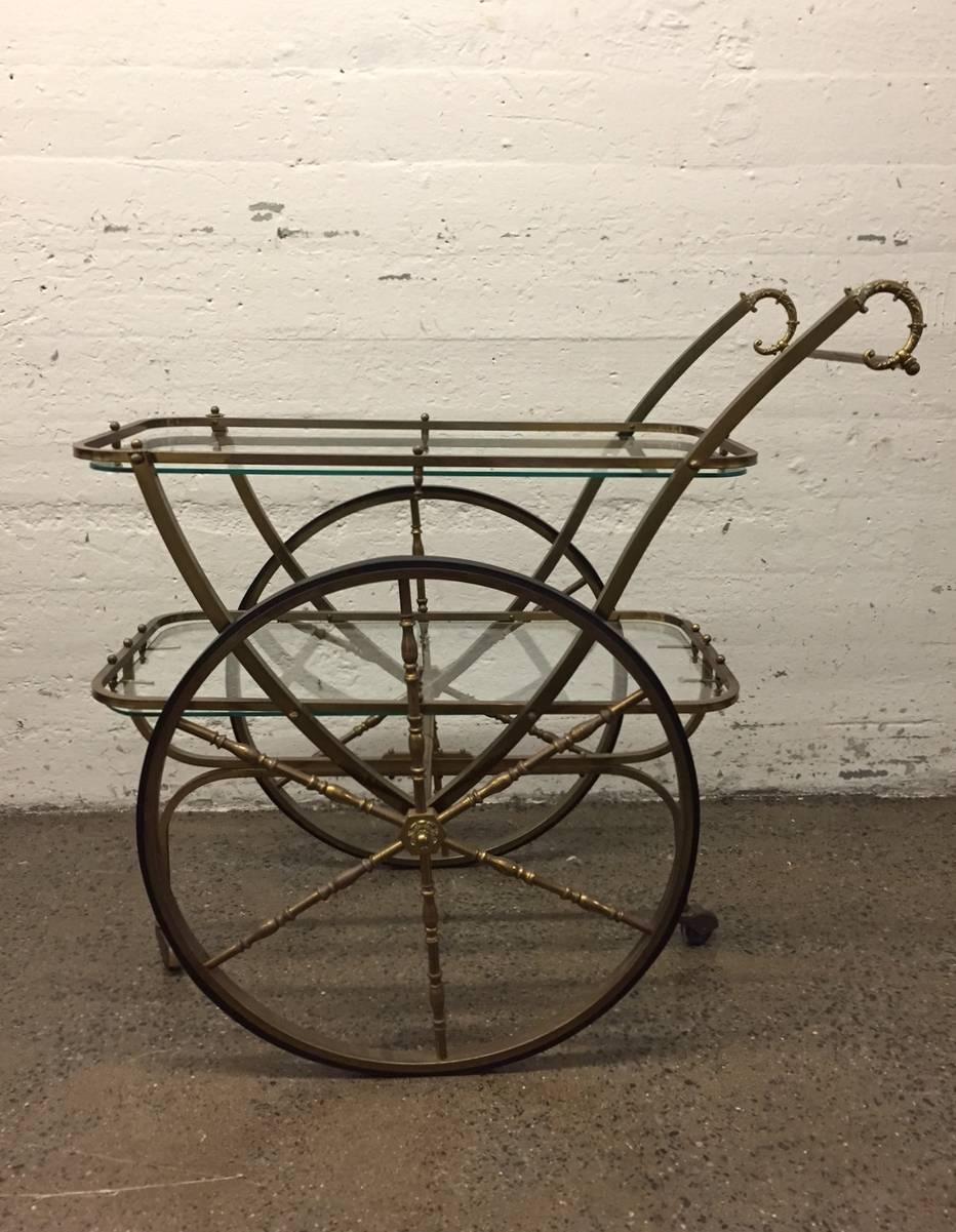 French Two-Tier Brass Bar Cart In Good Condition In New York, NY