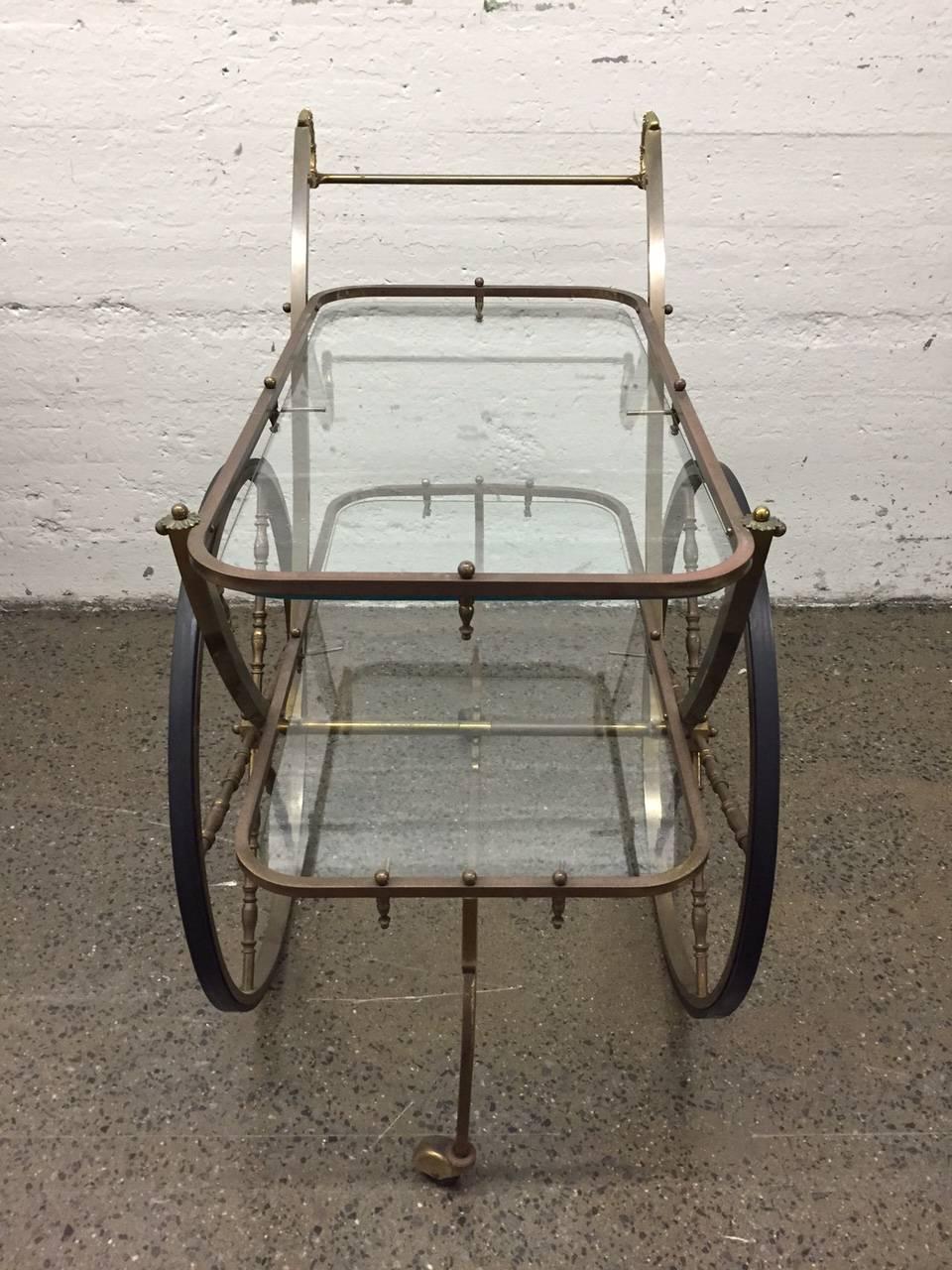 Mid-20th Century French Two-Tier Brass Bar Cart