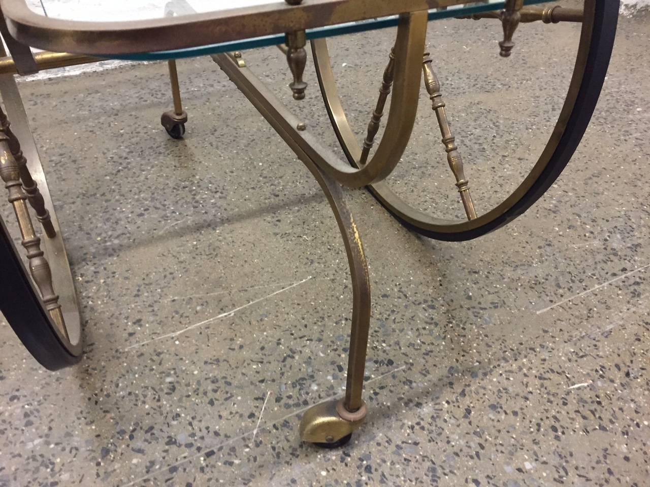 Chariot de bar français à deux étages en laiton 1