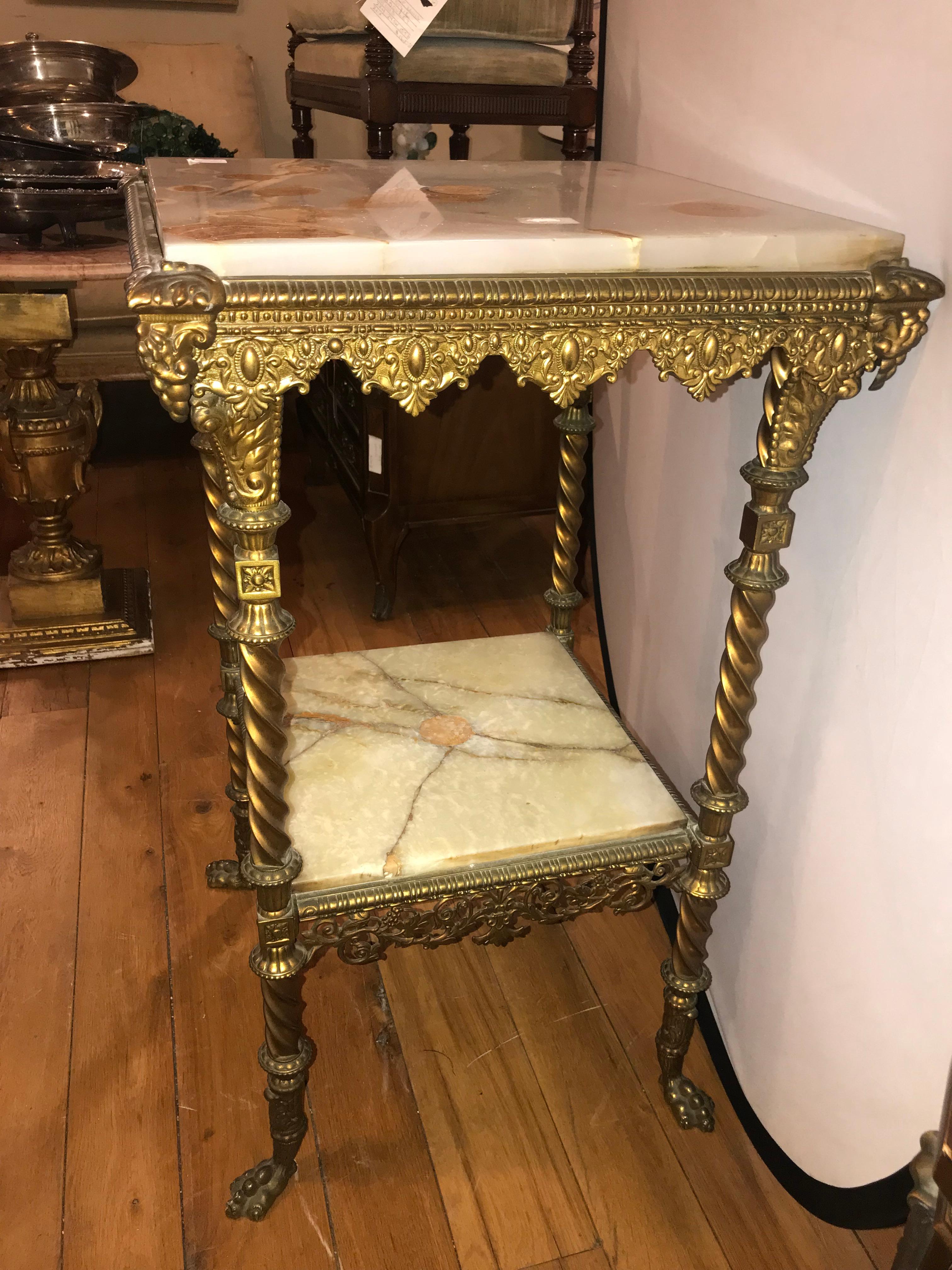 French Two-Tier Bronze and Alabaster Pedestal or End Table In Good Condition In Stamford, CT