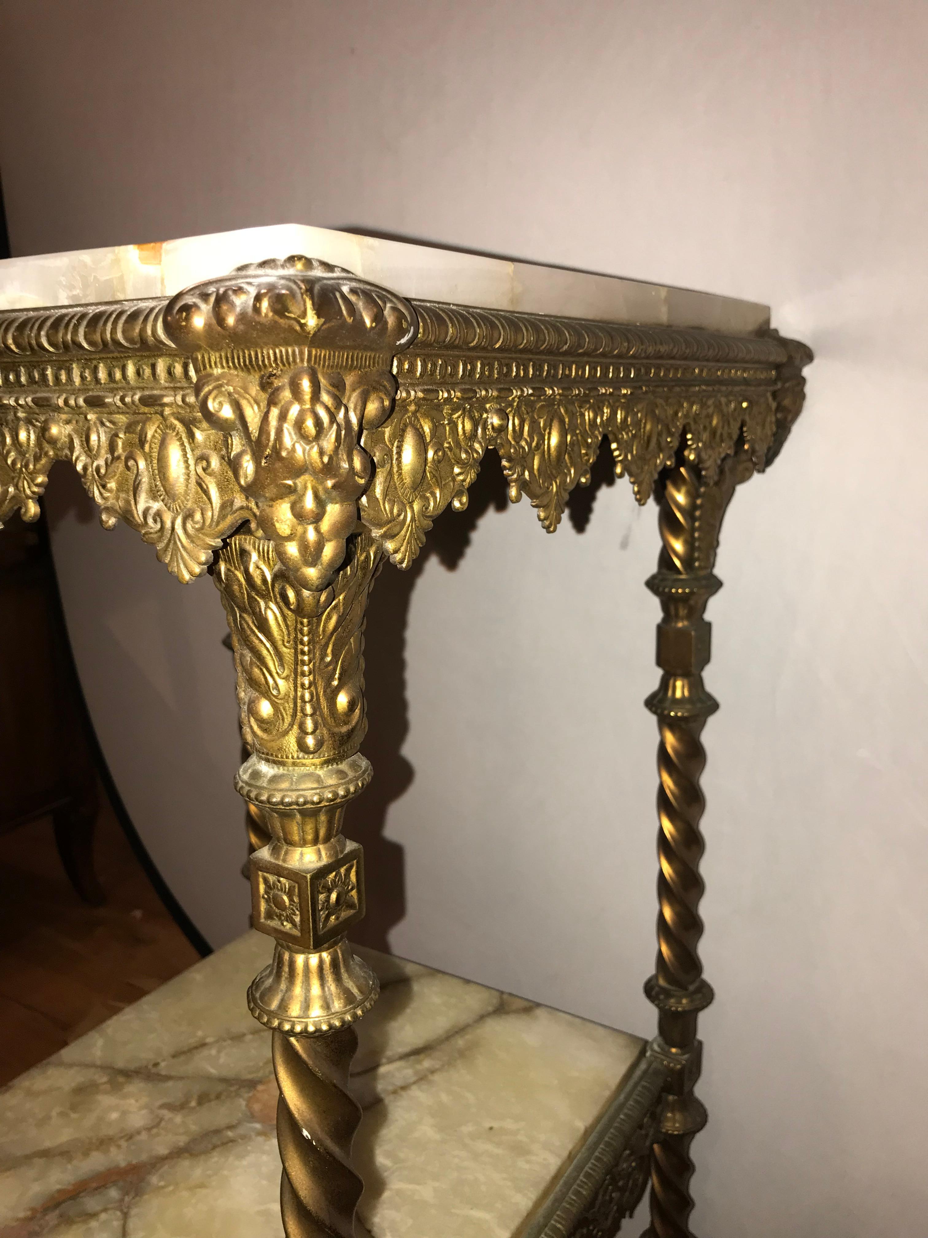 20th Century French Two-Tier Bronze and Alabaster Pedestal or End Table