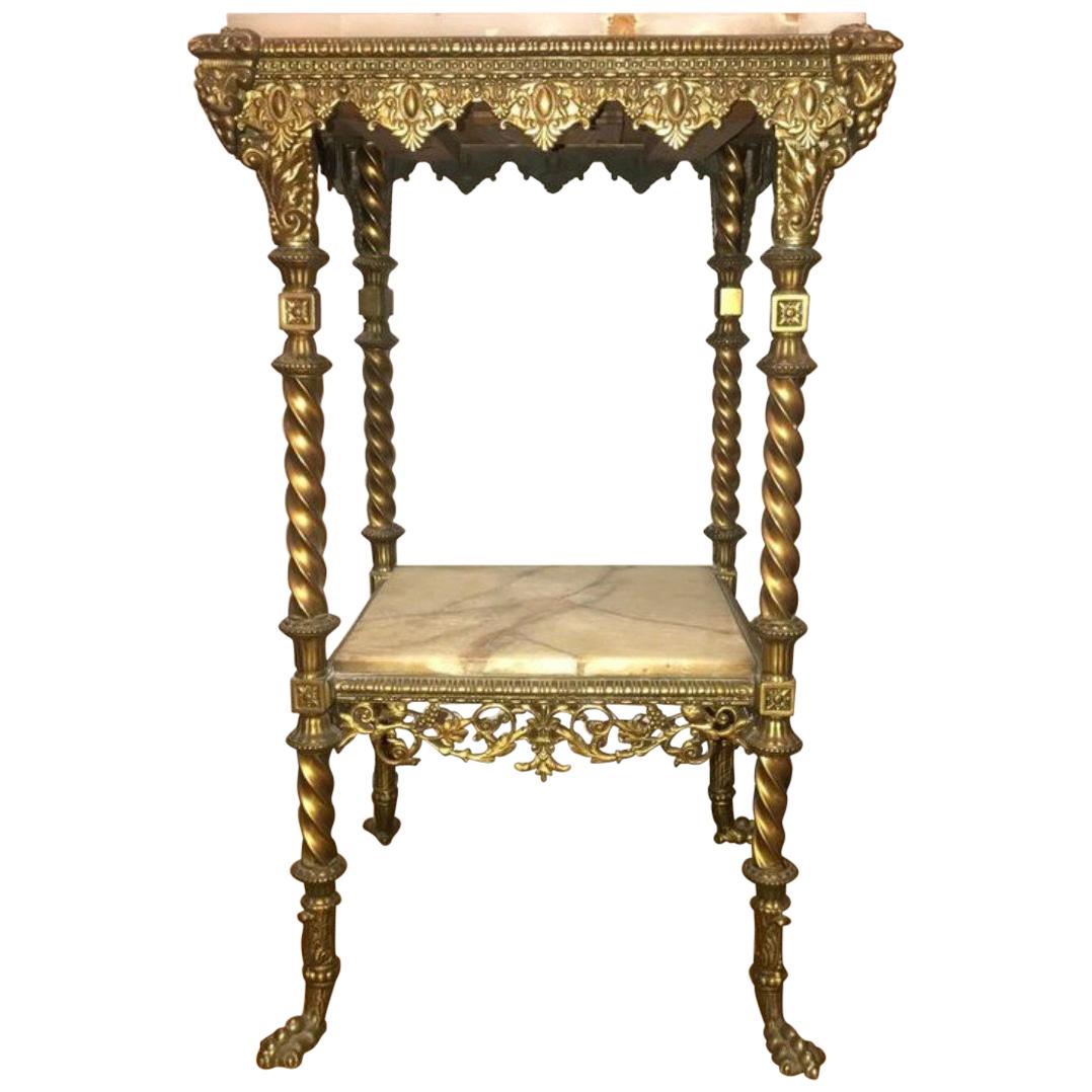 French Two-Tier Bronze and Alabaster Pedestal or End Table