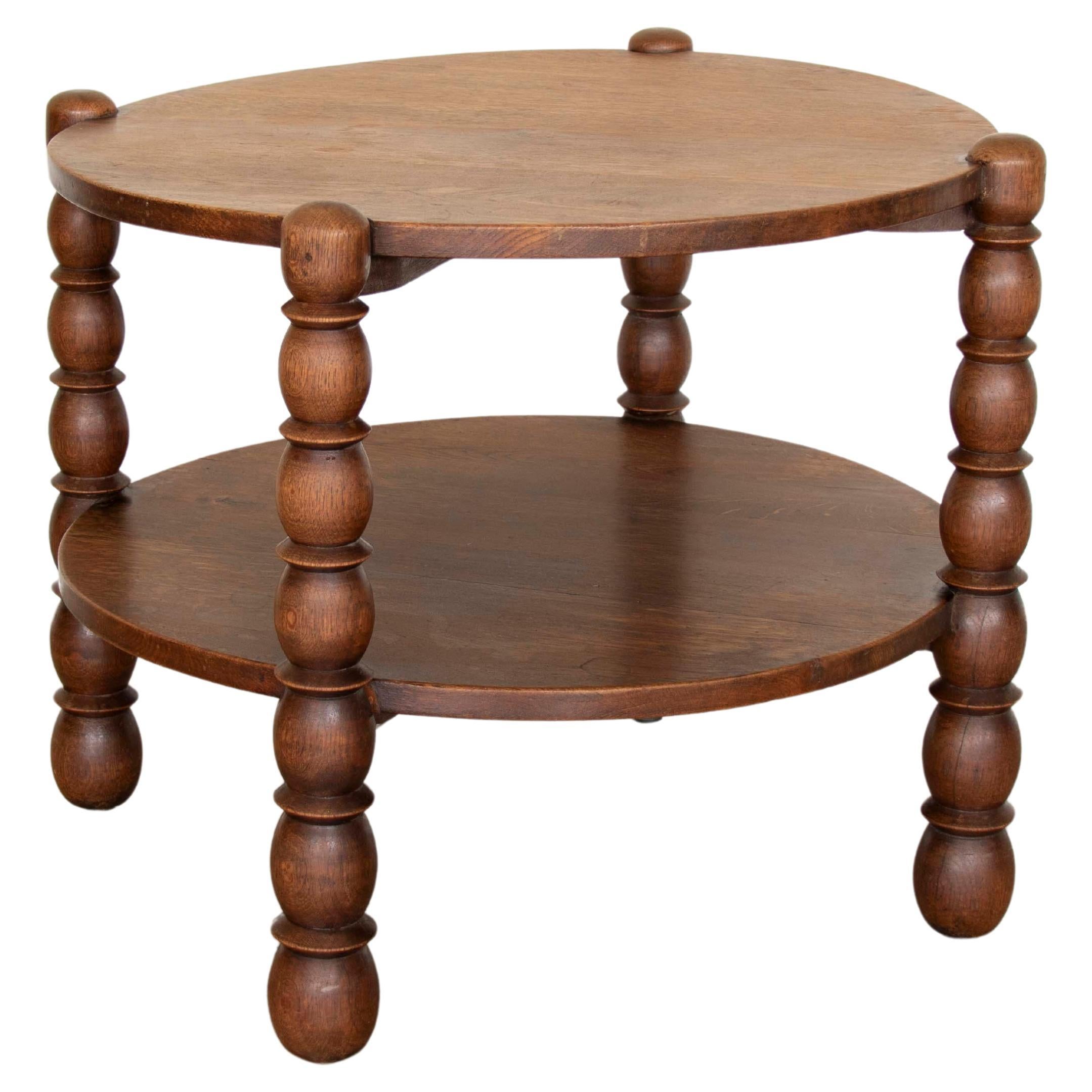 French Two-Tier Carved Wood Side Table