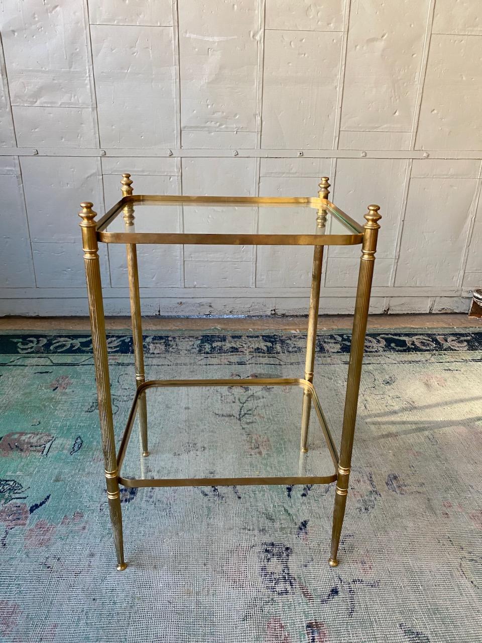 Mid-20th Century French Two-Tier Neo-Classical Style End Table with Clear Glass Shelves For Sale