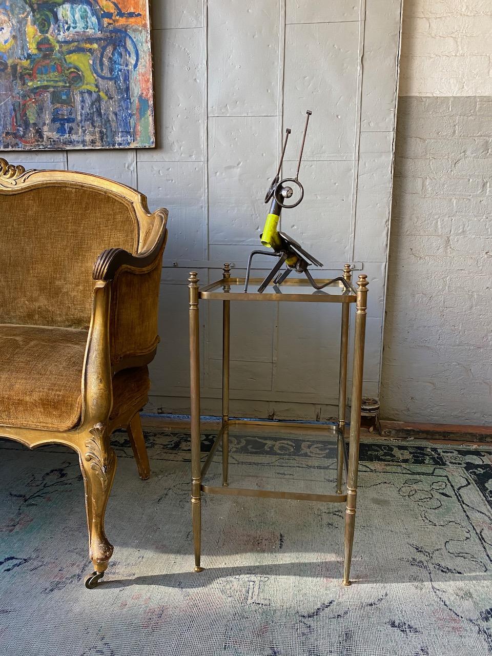 Brass French Two-Tier Neo-Classical Style End Table with Clear Glass Shelves