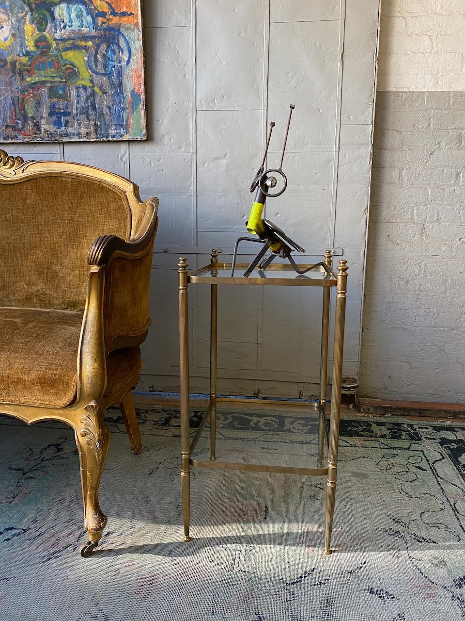 Brass French Two-Tier Neo-Classical Style End Table with Clear Glass Shelves For Sale