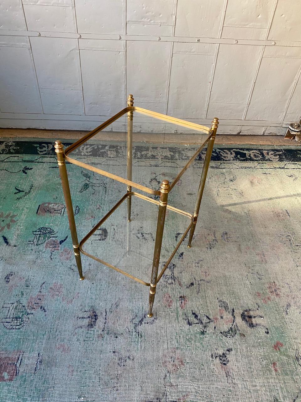 Neoclassical French Two-Tier Neo-Classical Style End Table with Clear Glass Shelves