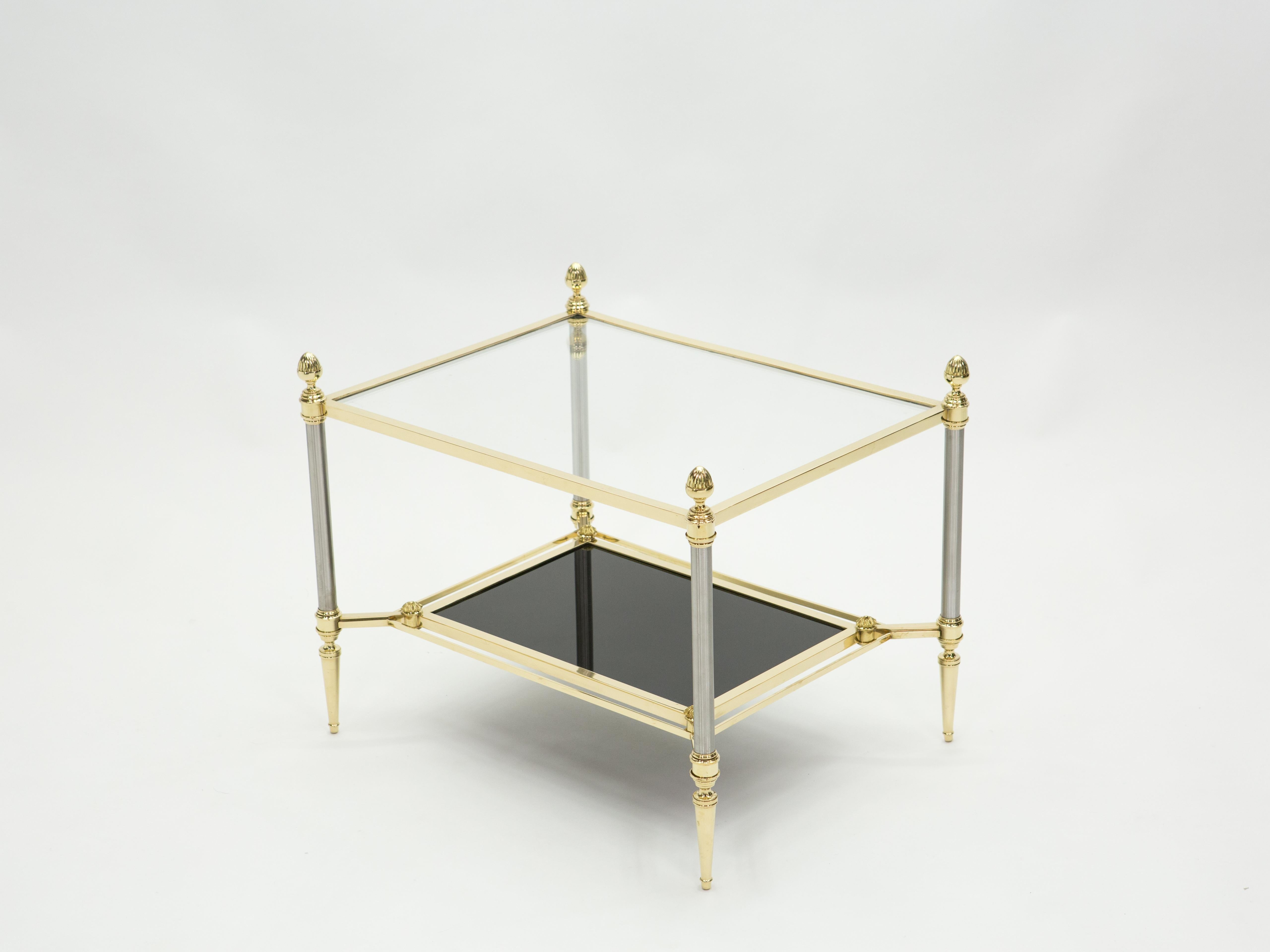 French Two-Tier Maison Jansen Brass Opaline Glass End Tables, 1970s 7