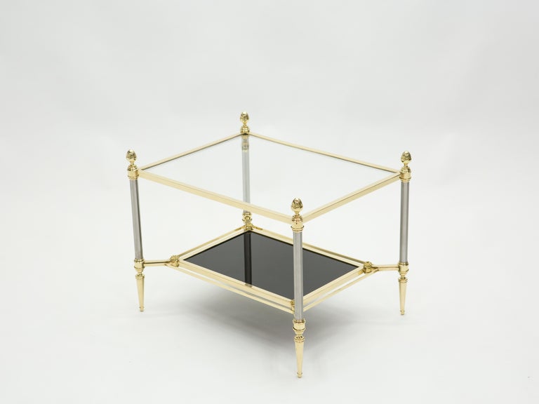 French Two-Tier Maison Jansen Brass Opaline Glass End Tables, 1970s For Sale 7