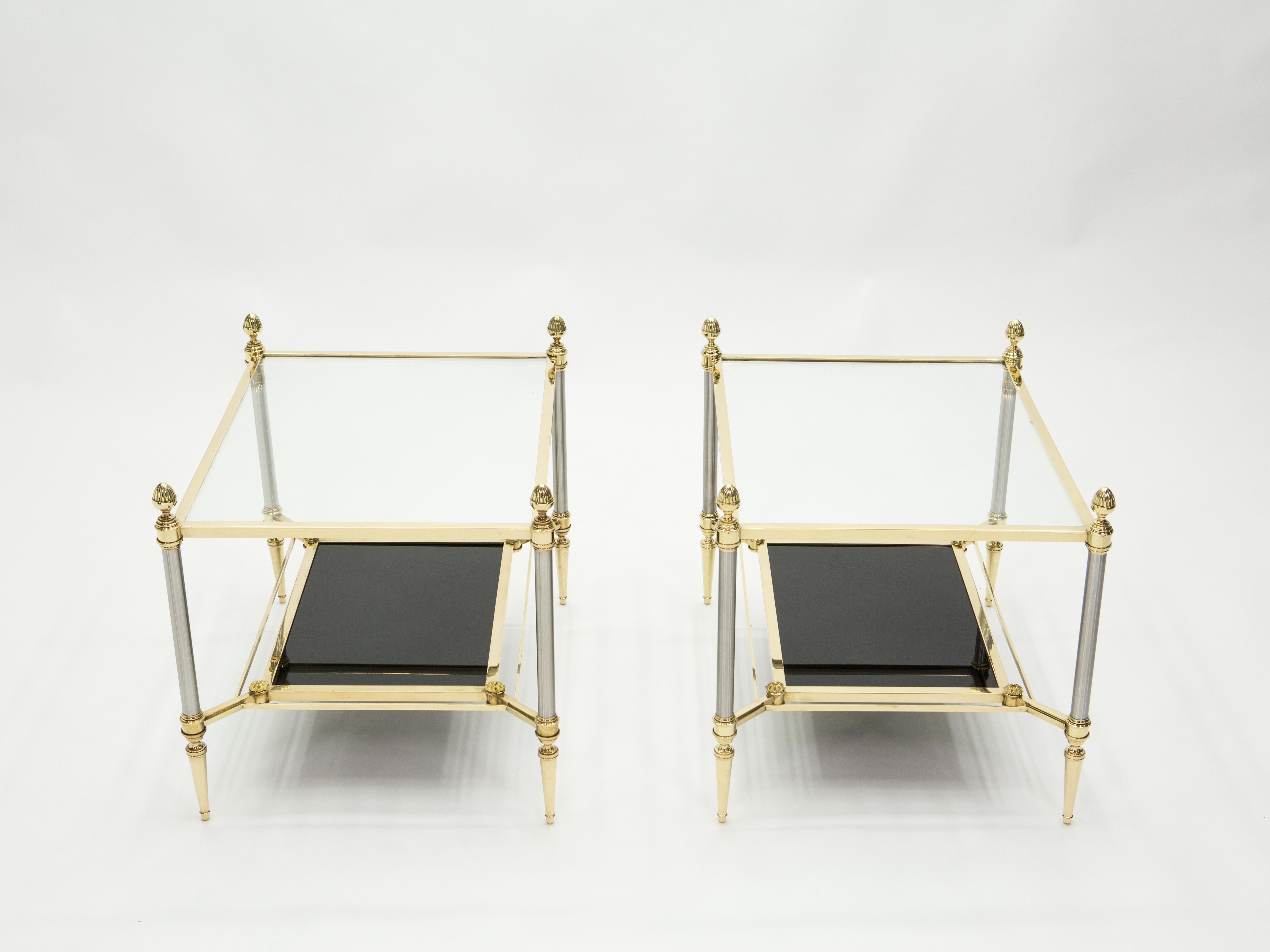 French Two-Tier Maison Jansen Brass Opaline Glass End Tables, 1970s 8