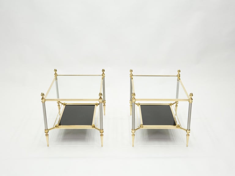 French Two-Tier Maison Jansen Brass Opaline Glass End Tables, 1970s For Sale 9