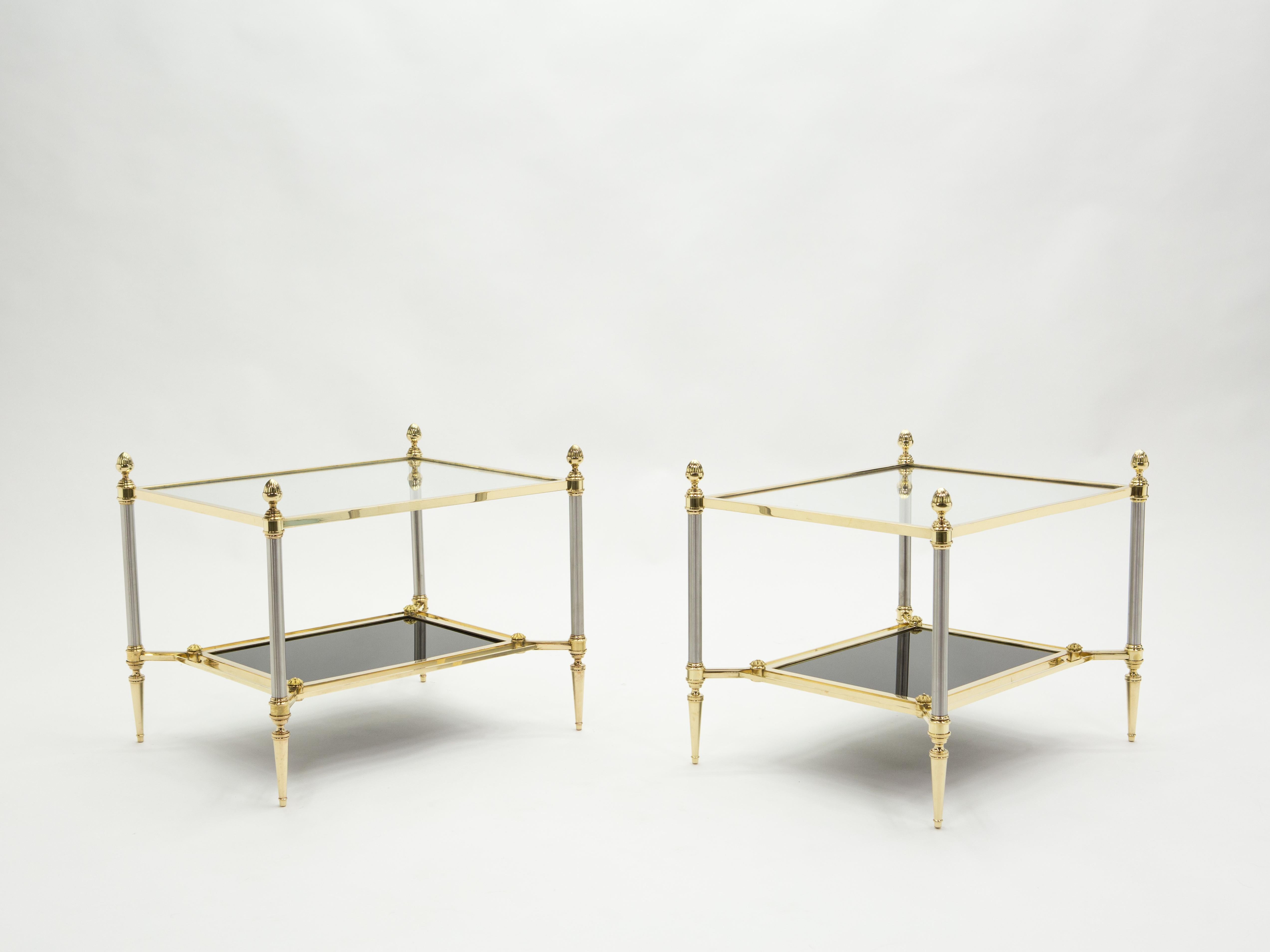French Two-Tier Maison Jansen Brass Opaline Glass End Tables, 1970s 10