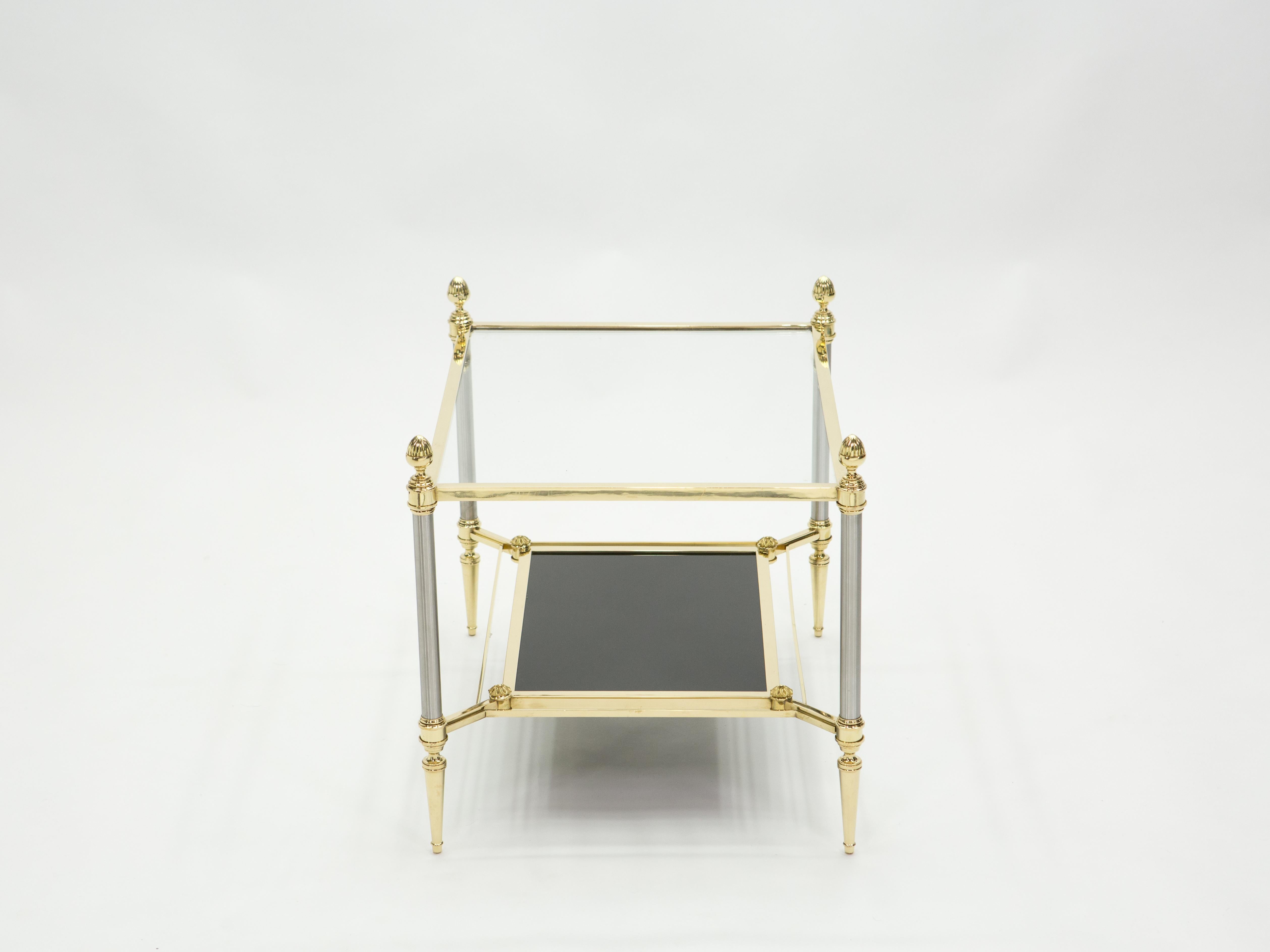French Two-Tier Maison Jansen Brass Opaline Glass End Tables, 1970s 13
