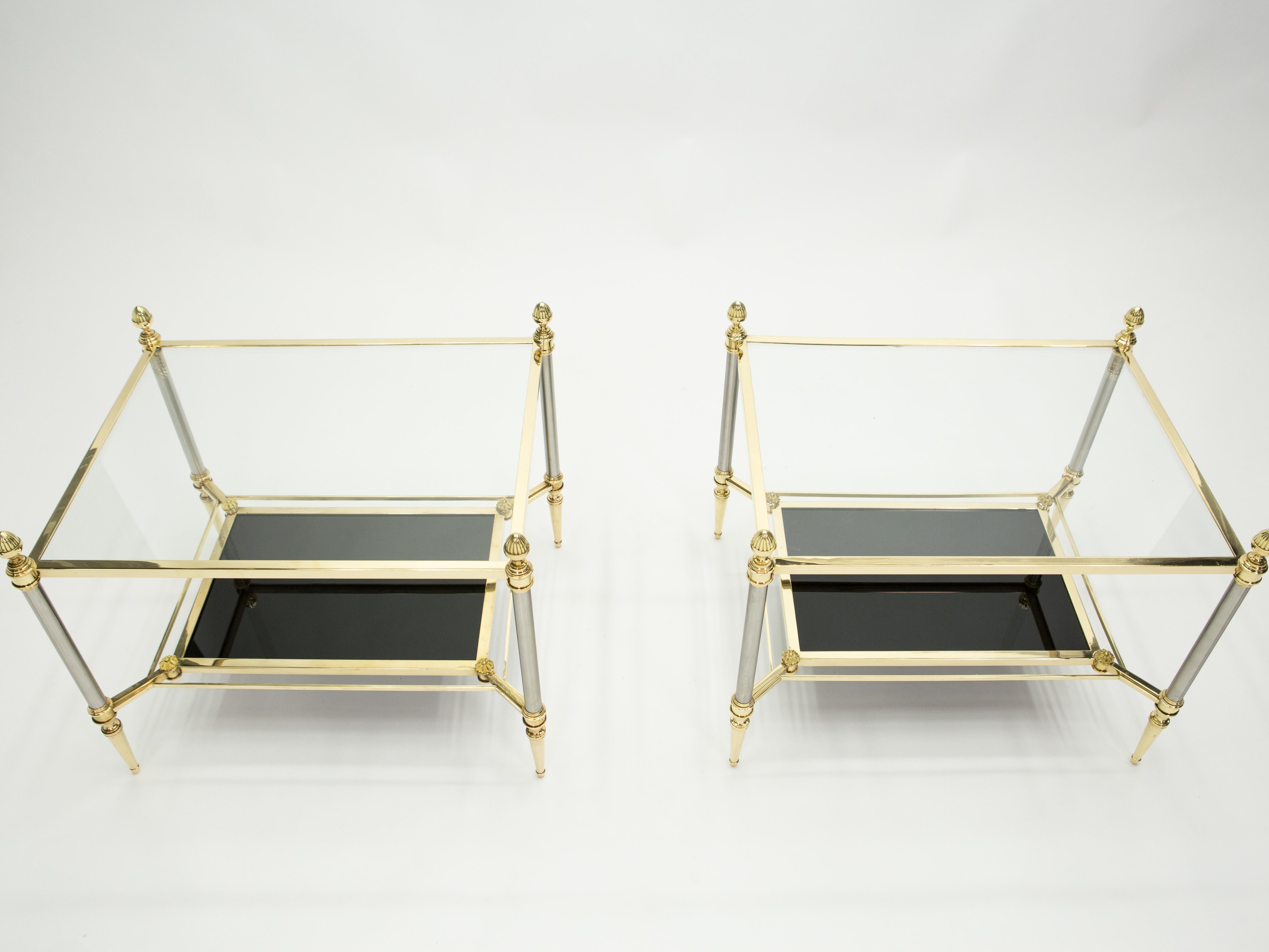 French Two-Tier Maison Jansen Brass Opaline Glass End Tables, 1970s In Good Condition In Paris, IDF