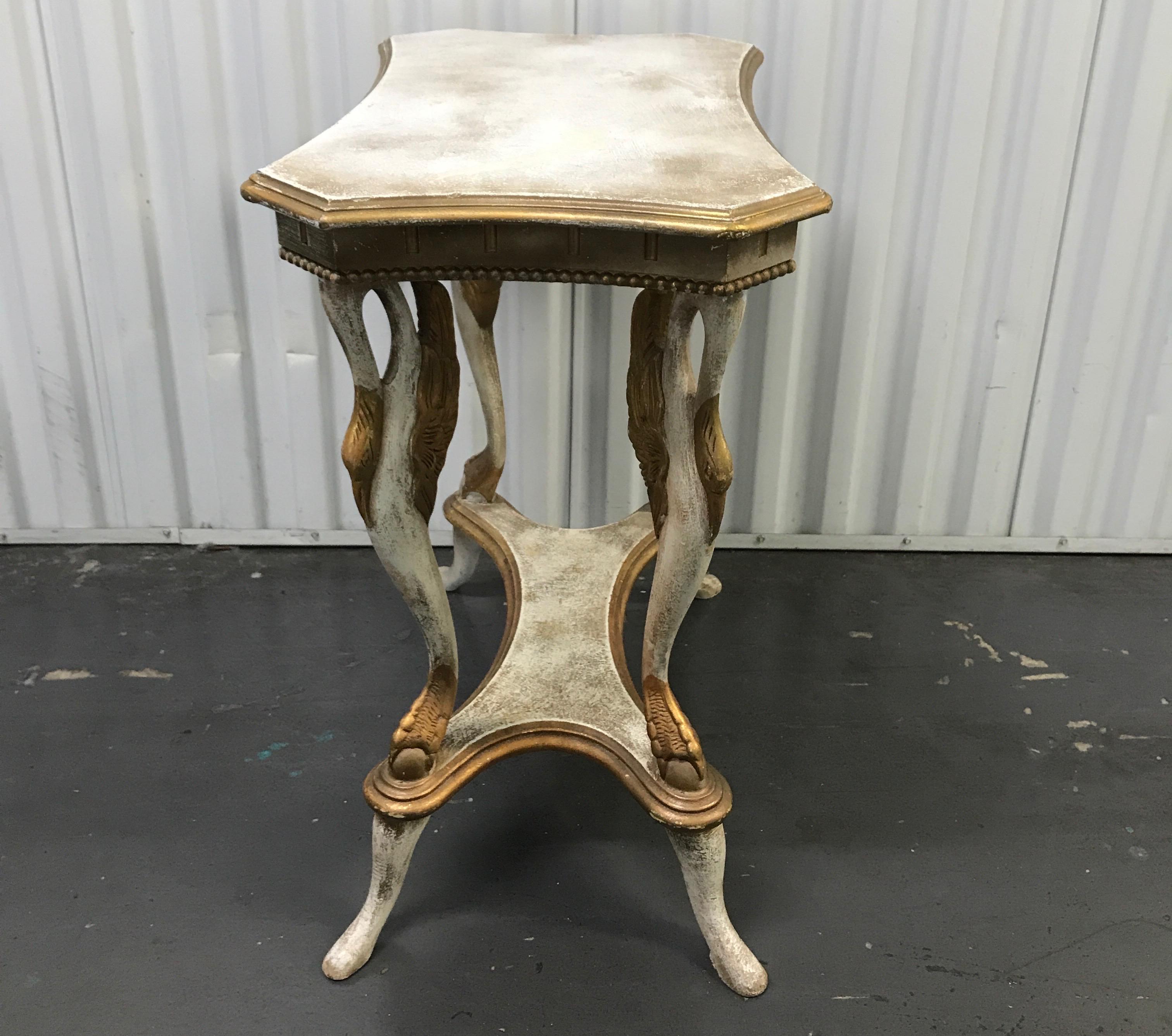 French Two-Tier Painted Swan Side Table In Good Condition For Sale In West Palm Beach, FL