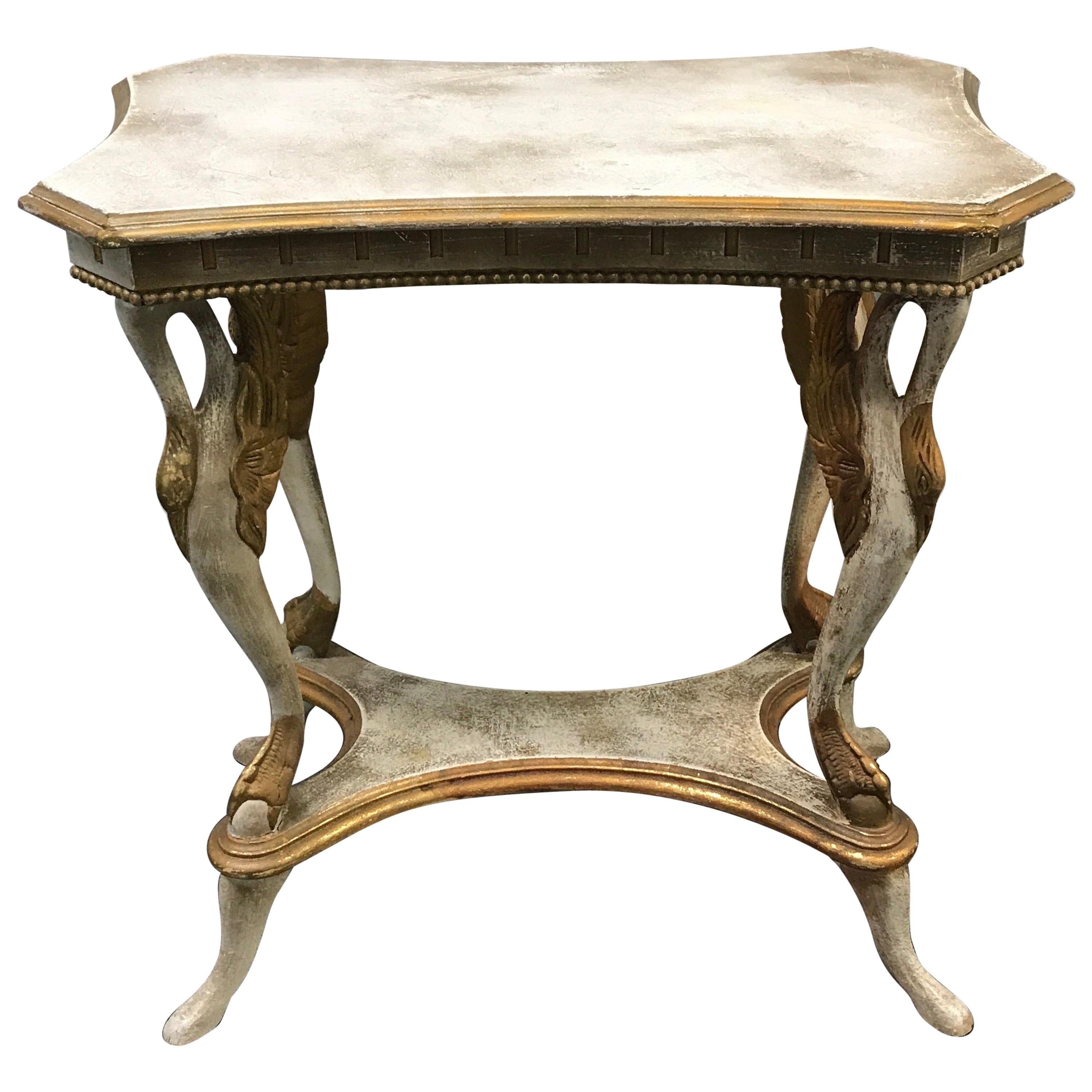French Two-Tier Painted Swan Side Table For Sale