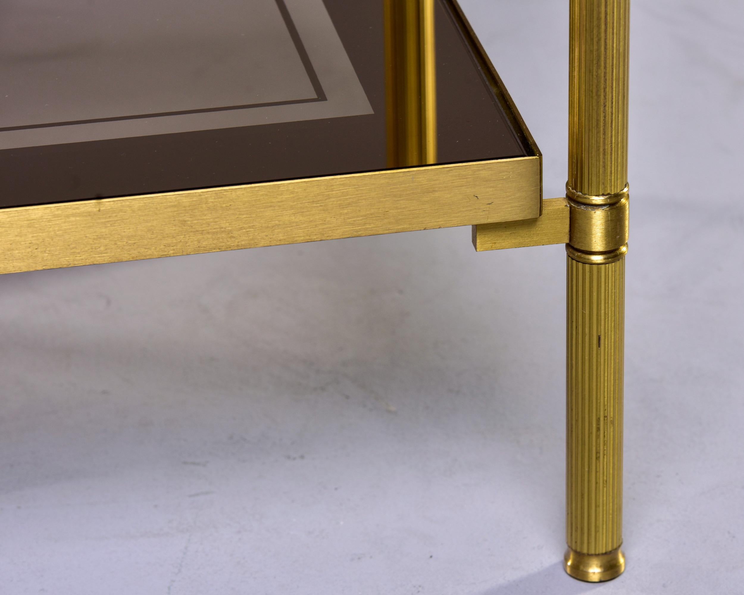 French Two Tier Side Table with Brass Frame and Glass Tops with Mirrored Borders 7