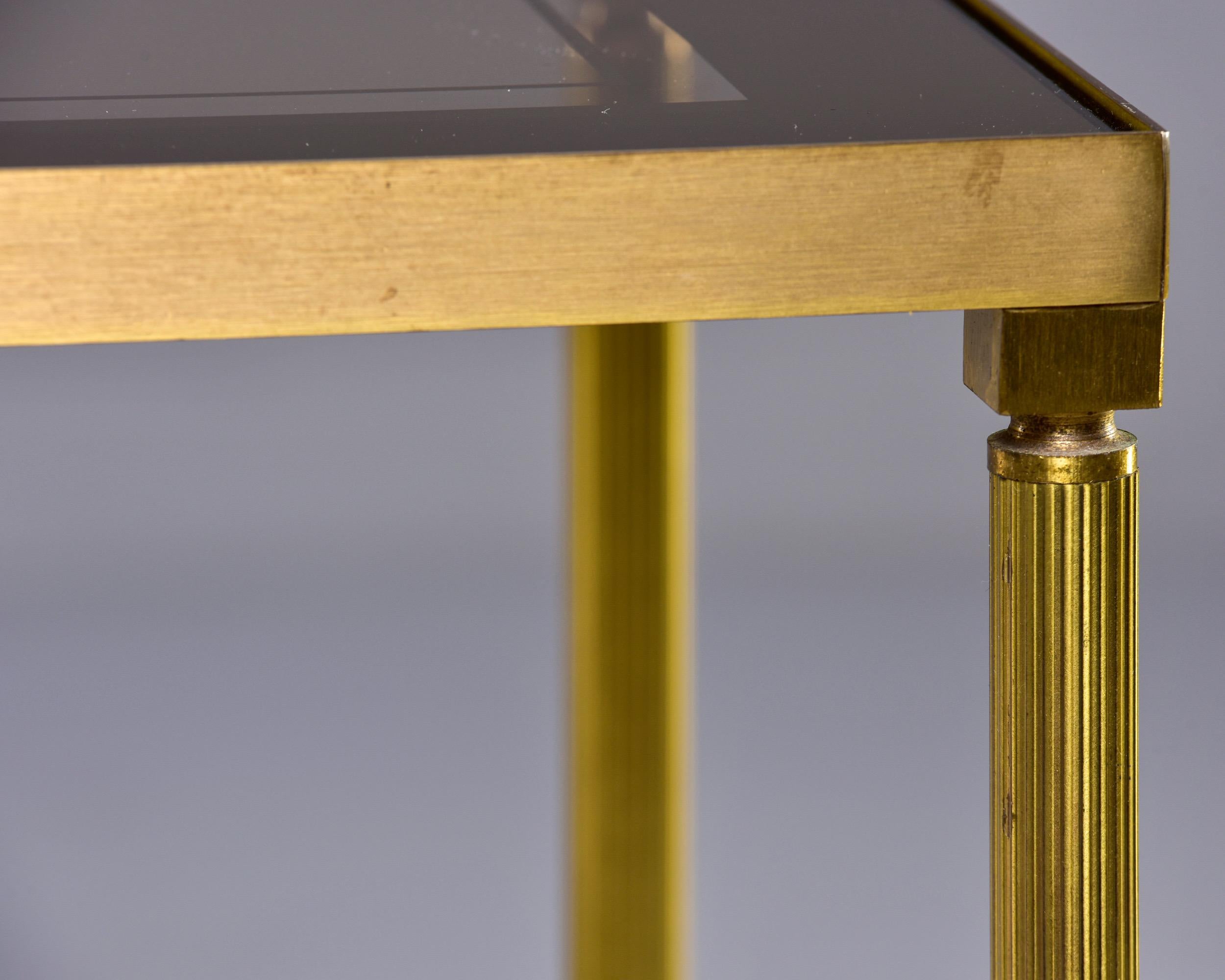 French Two Tier Side Table with Brass Frame and Glass Tops with Mirrored Borders 9
