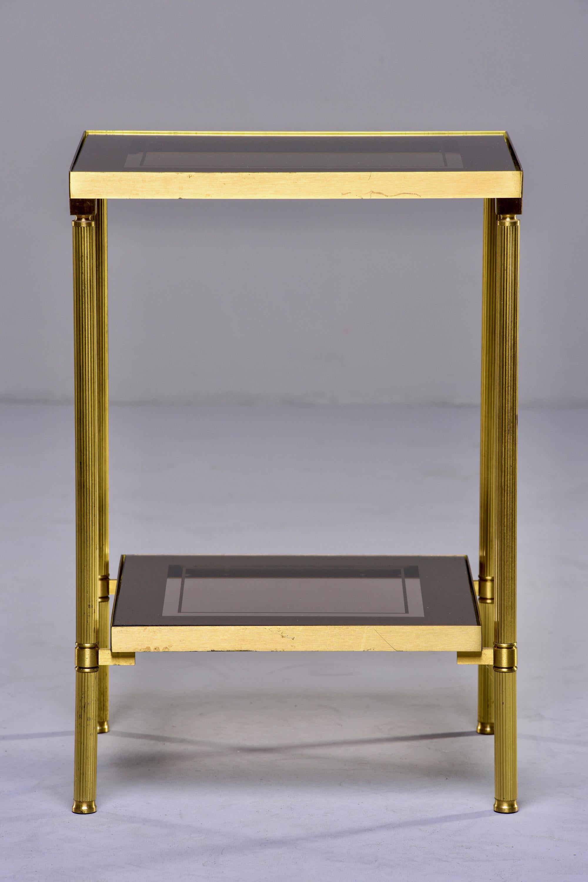 20th Century French Two Tier Side Table with Brass Frame and Glass Tops with Mirrored Borders