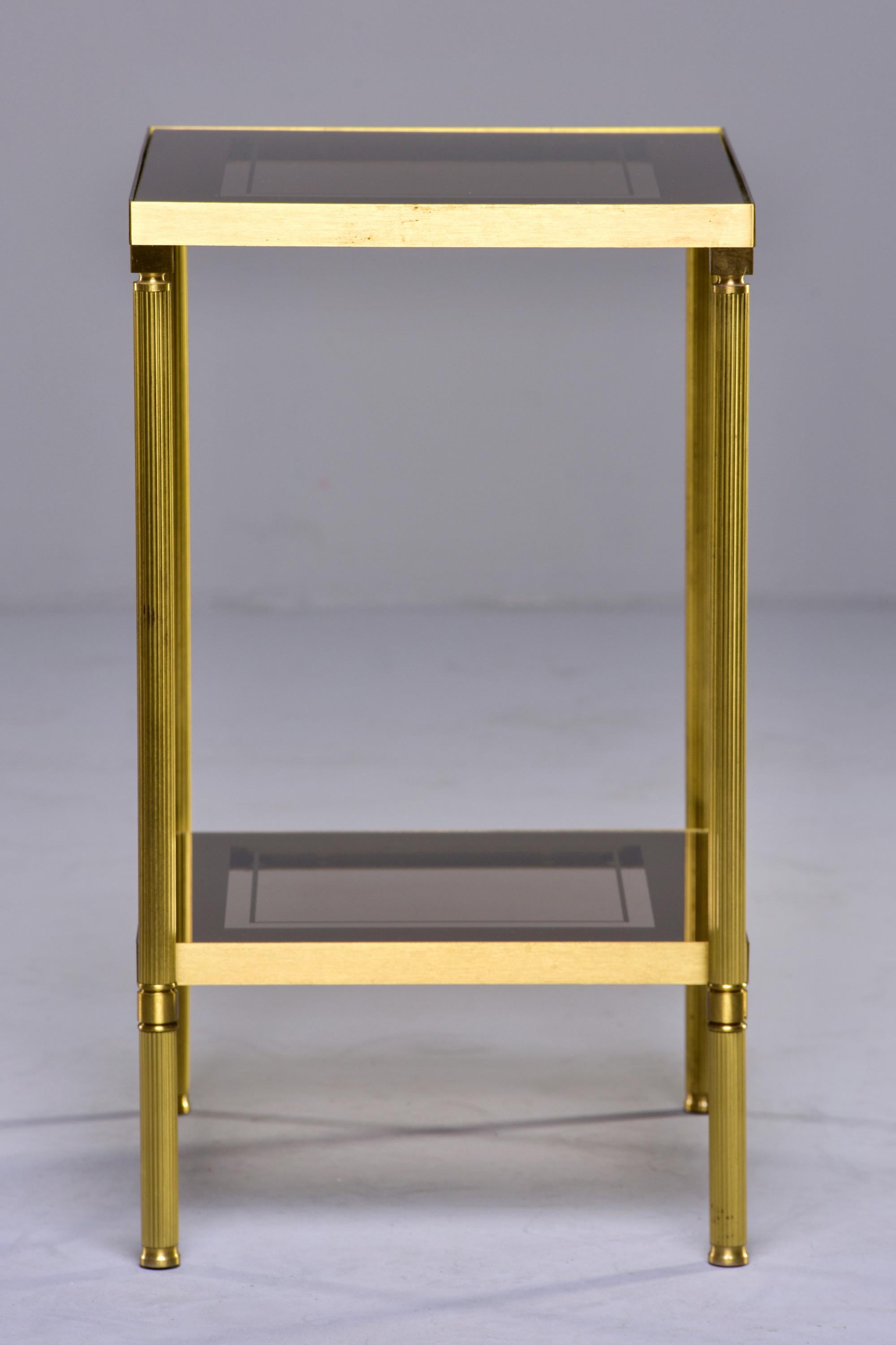French Two Tier Side Table with Brass Frame and Glass Tops with Mirrored Borders 1