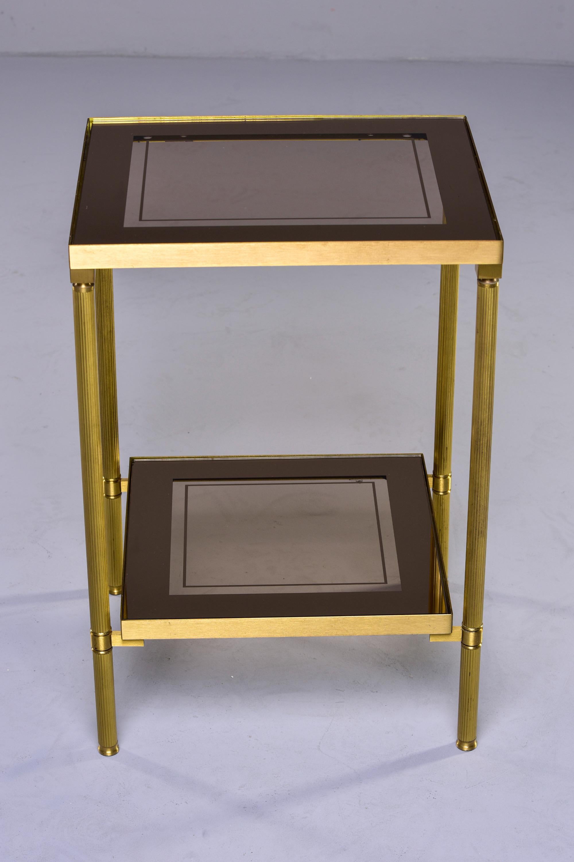French Two Tier Side Table with Brass Frame and Glass Tops with Mirrored Borders 2