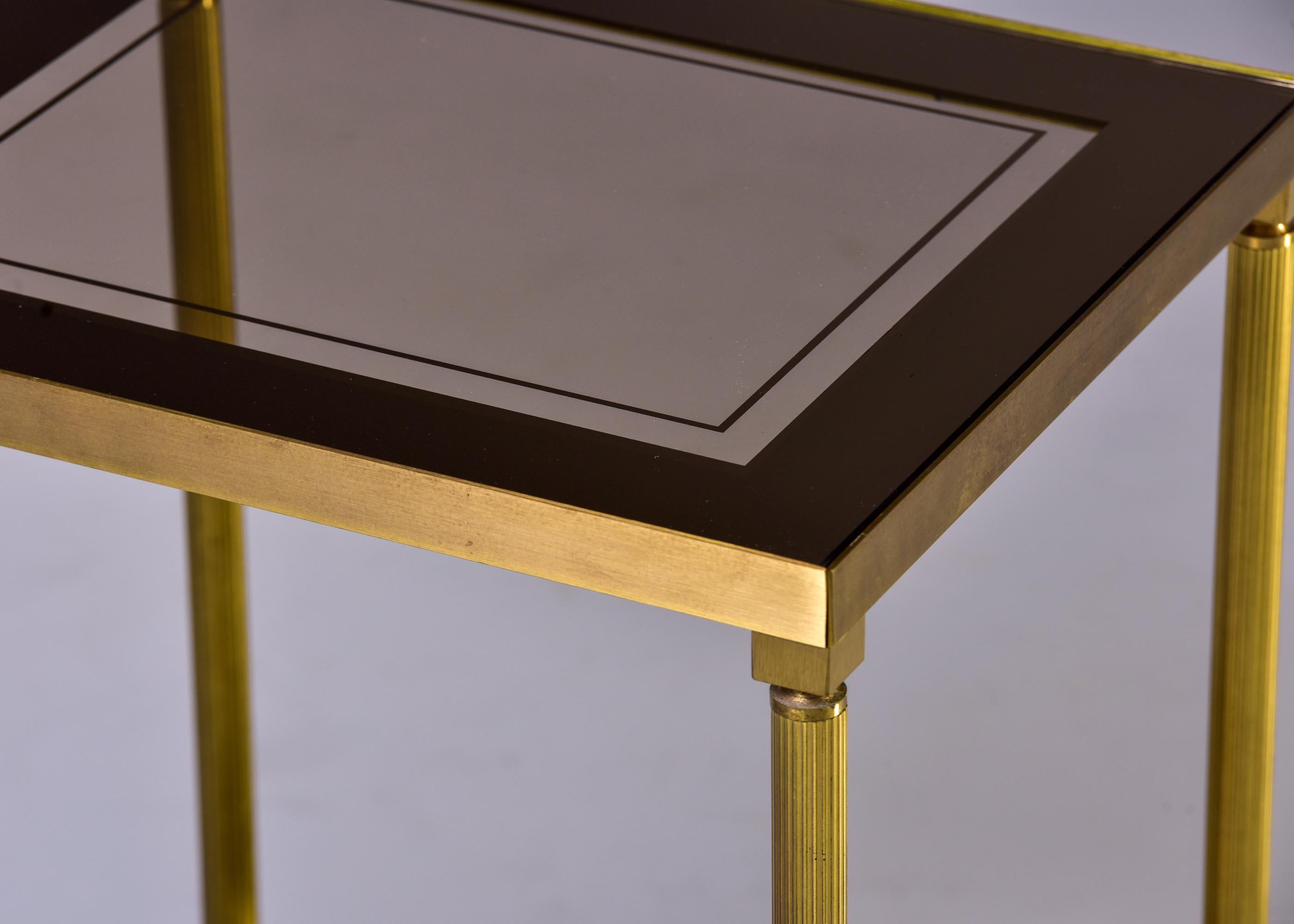 French Two Tier Side Table with Brass Frame and Glass Tops with Mirrored Borders 3