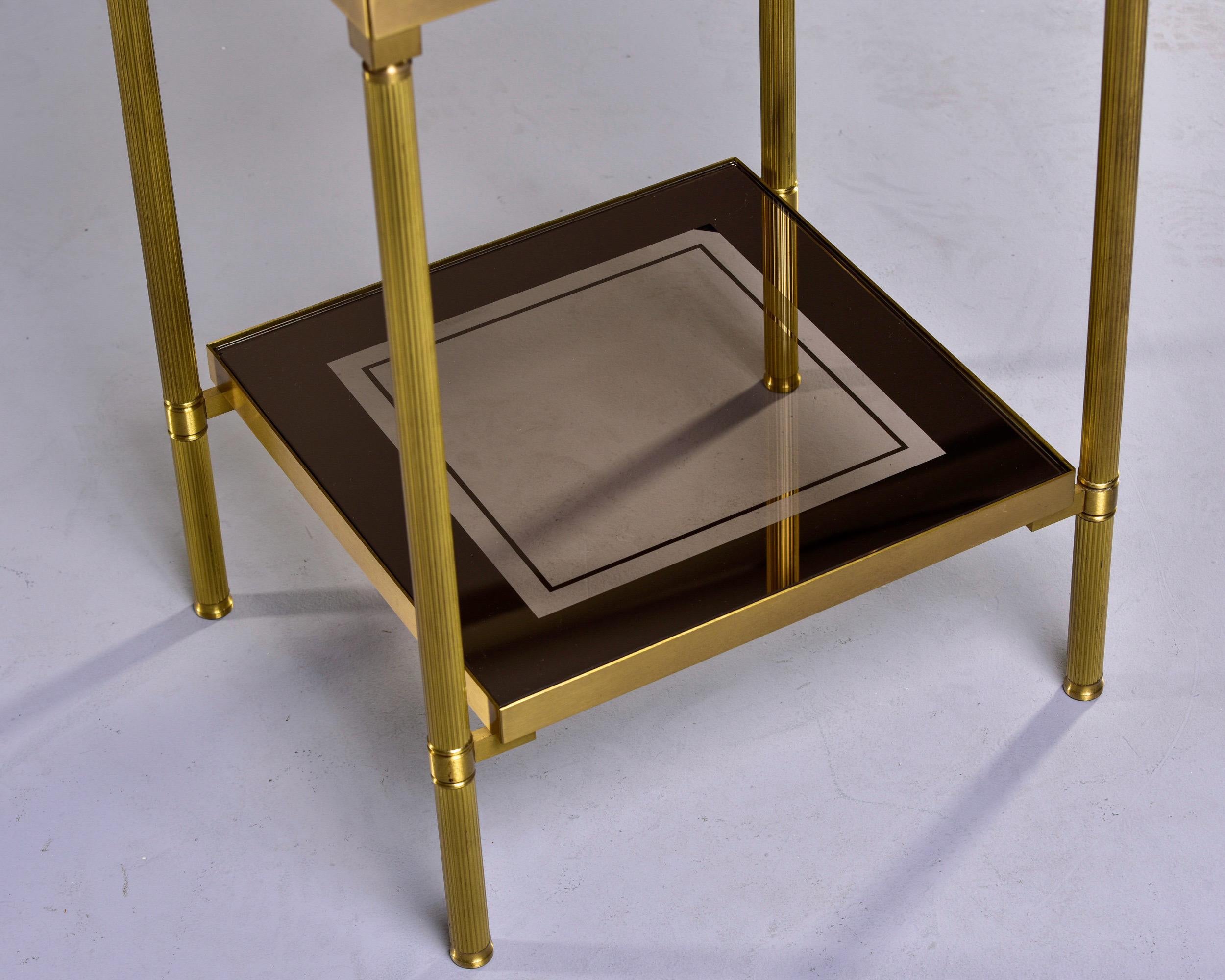 French Two Tier Side Table with Brass Frame and Glass Tops with Mirrored Borders 5
