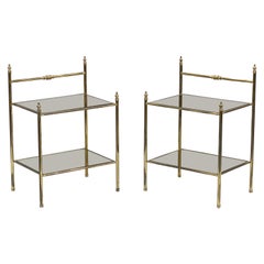 French Two-Tier Side Tables of Brass and Tinted Glass 
Priced Individually
