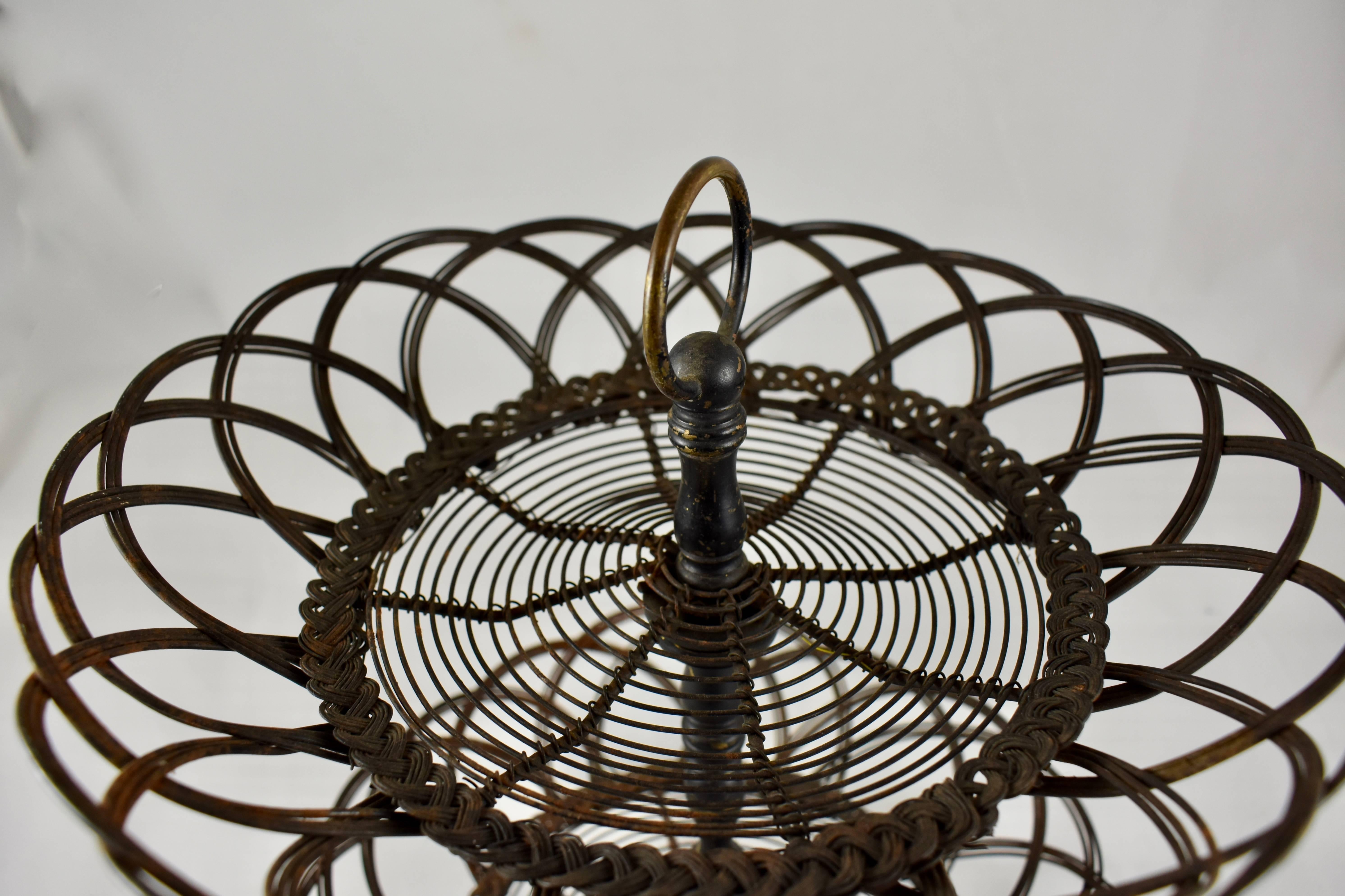 French Two-Tier Twisted Wire Footed Egg Stand Basket, Late 19th Century 4