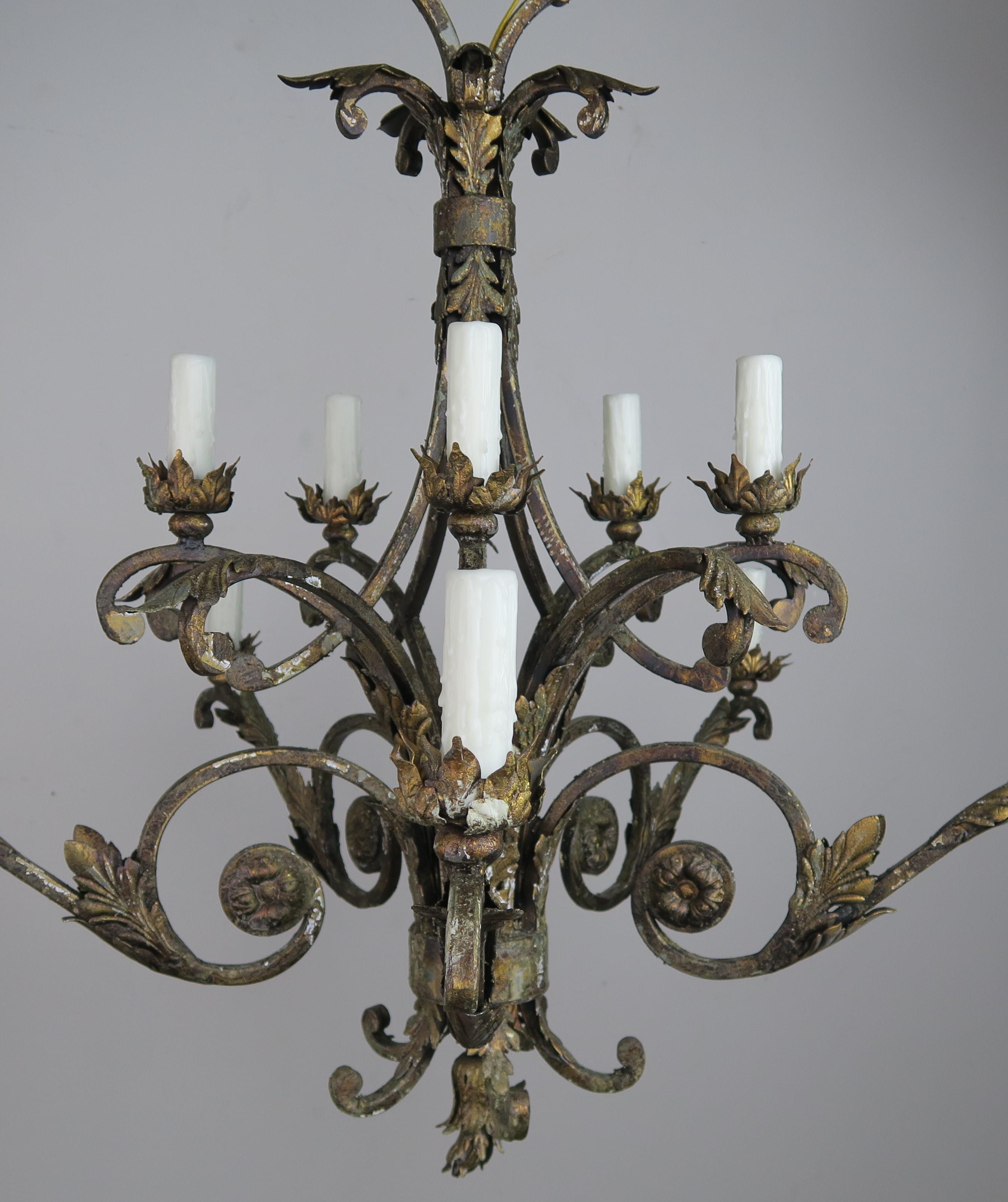 French Two-Tier Wrought Iron Light Chandelier 6