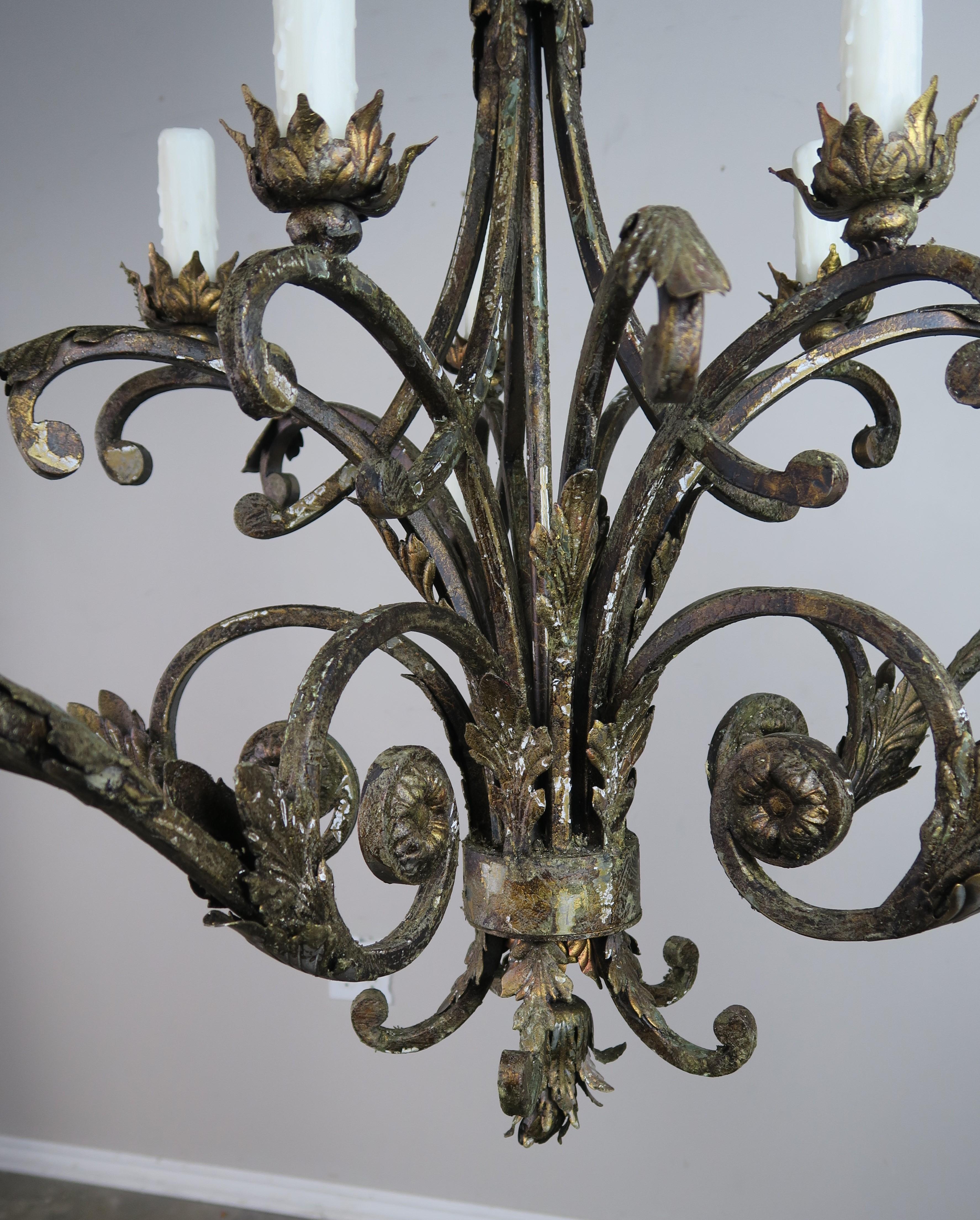French Two-Tier Wrought Iron Light Chandelier 7