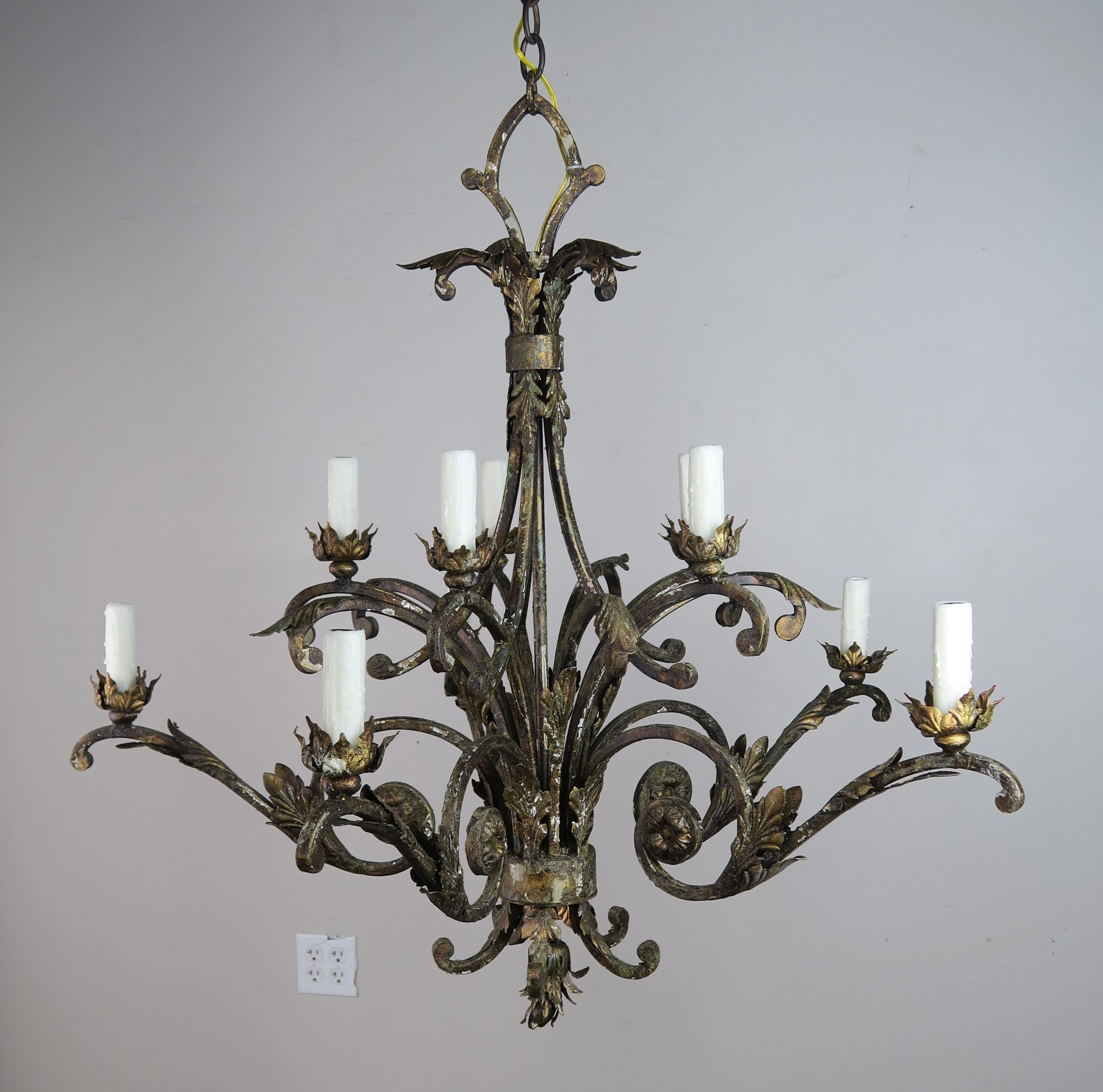 Baroque French Two-Tier Wrought Iron Light Chandelier