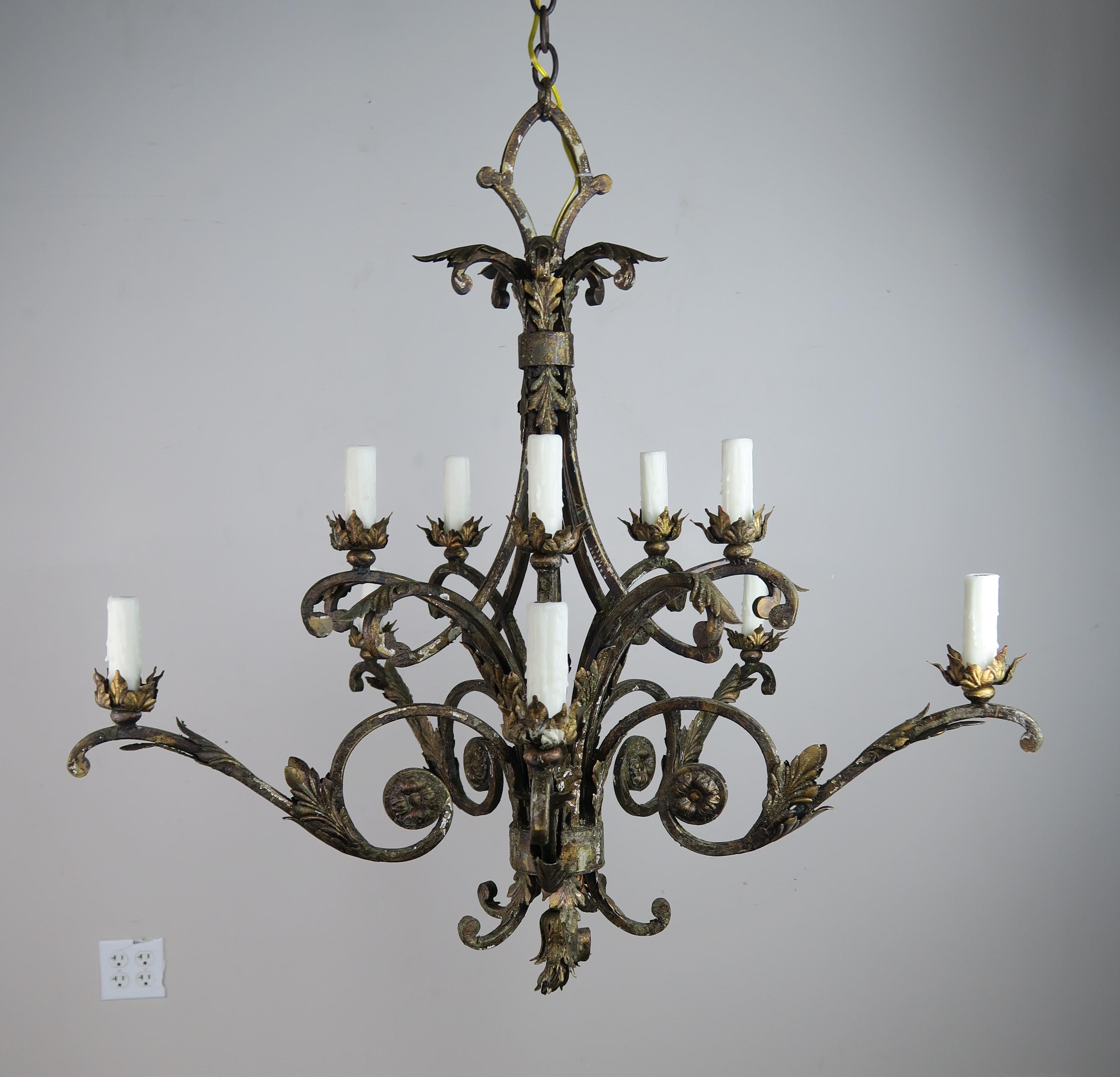 French Two-Tier Wrought Iron Light Chandelier 4